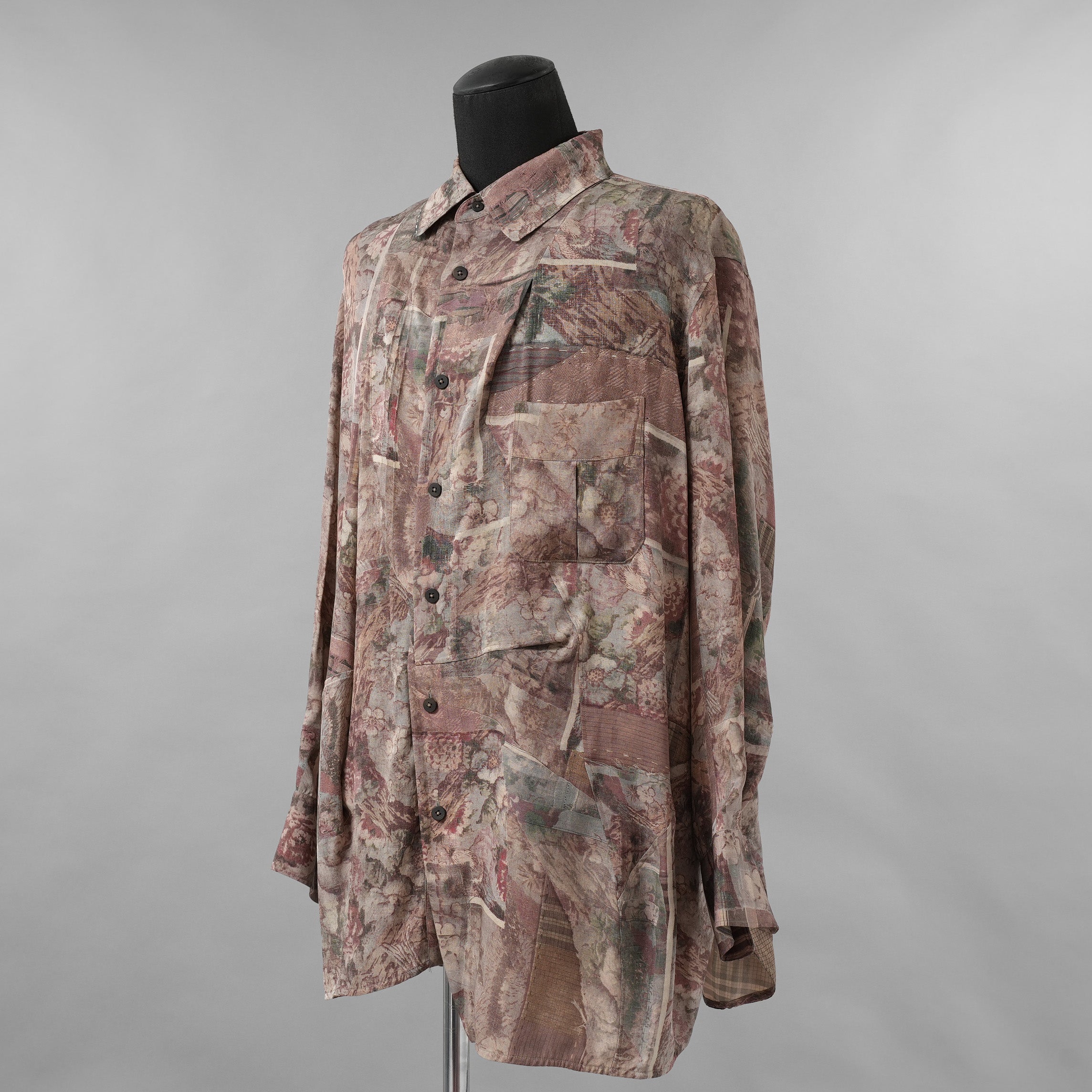 ZIGGY CHENジギーチェン / 美品 24AW Asymmetric Pleated Shirt シルク 長袖シャツ / 0M2430732 / size 44 (MULTICOLOR)