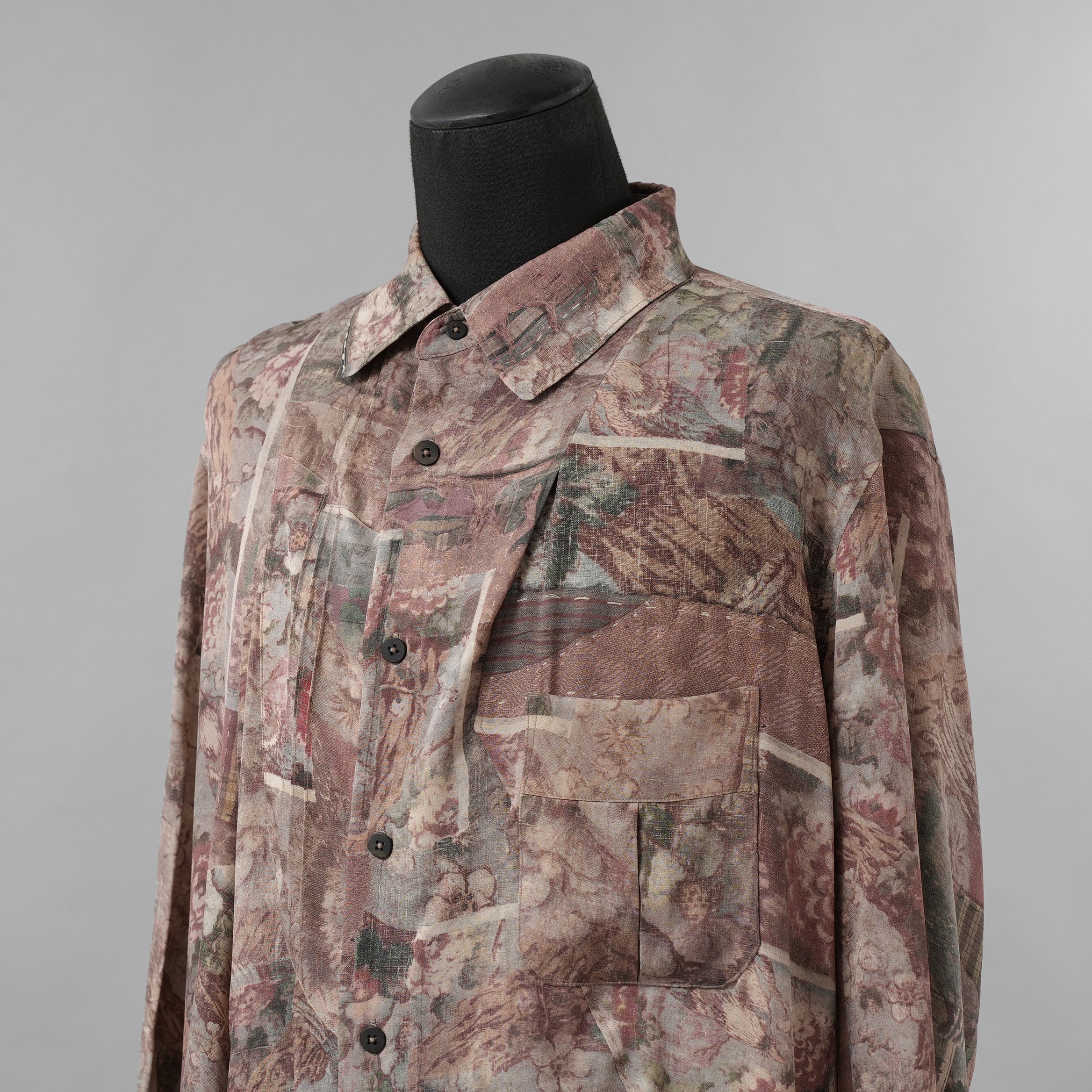 ZIGGY CHEN ジギーチェン / 美品 24AW Asymmetric Pleated Shirt シルク 長袖シャツ / 0M2430732 / size 44 (MULTI COLOR)