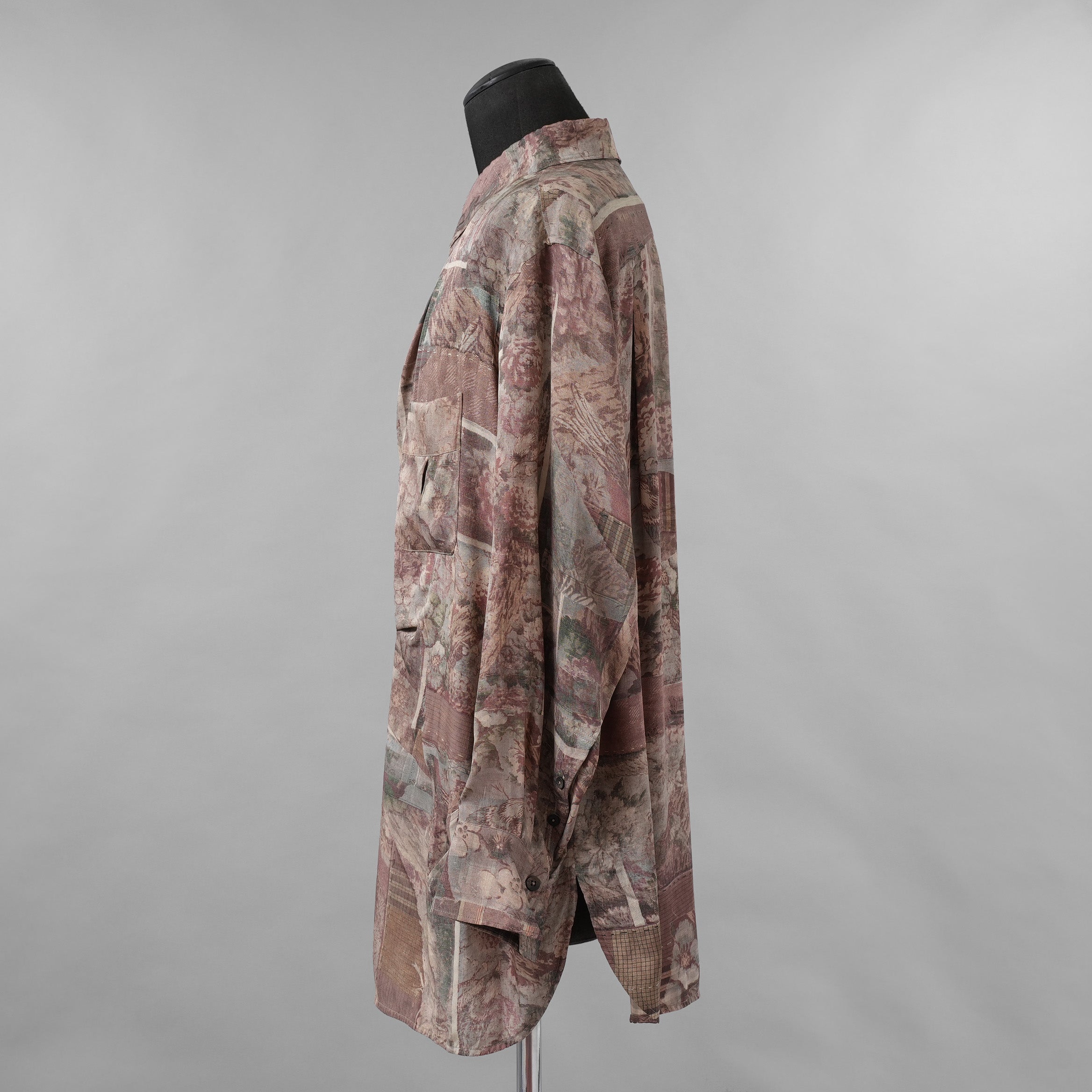 ZIGGY CHEN ジギーチェン / 美品 24AW Asymmetric Pleated Shirt シルク 長袖シャツ / 0M2430732 / size 44 (MULTI COLOR)