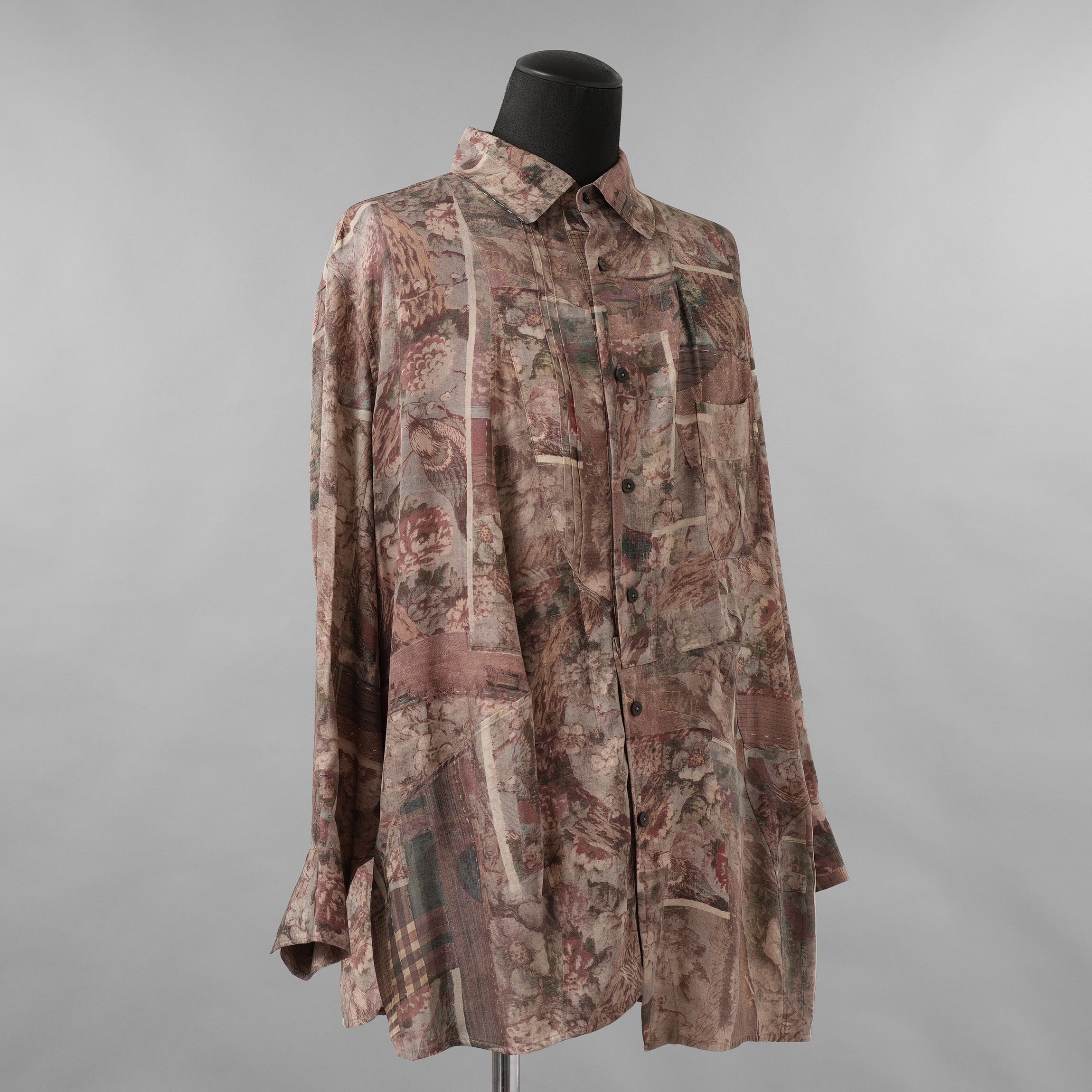 ZIGGY CHEN ジギーチェン / 美品 24AW Asymmetric Pleated Shirt シルク 長袖シャツ / 0M2430732 / size 44 (MULTI COLOR)