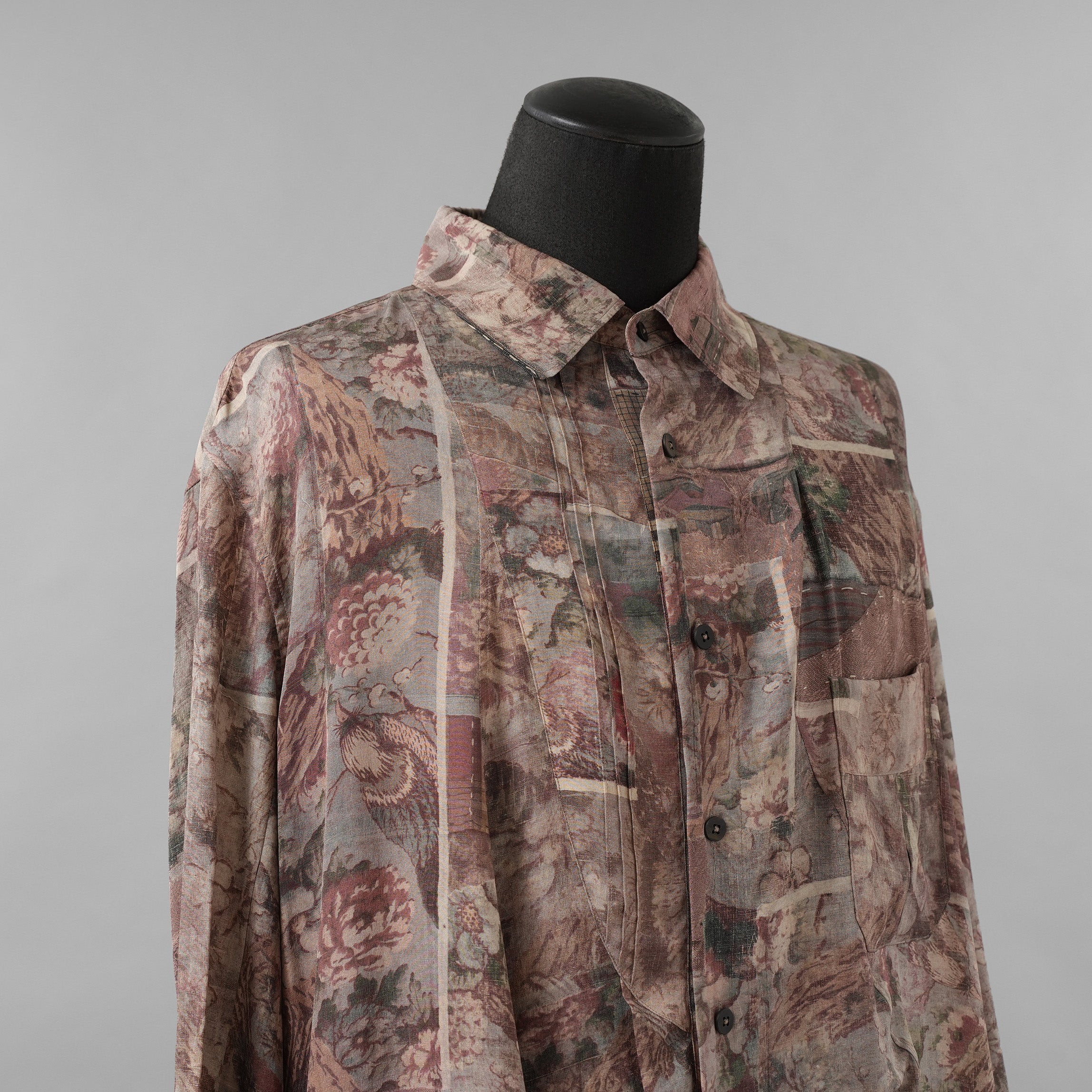 ZIGGY CHEN ジギーチェン / 美品 24AW Asymmetric Pleated Shirt シルク 長袖シャツ / 0M2430732 / size 44 (MULTI COLOR)