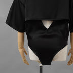KANAKO SAKAI カナコ サカイ / 美品 24SS SATIN BODYSUIT サテン ボディスーツ 半袖Tシャツ / KS2401035 / size 36 ( BLACK ) レディース