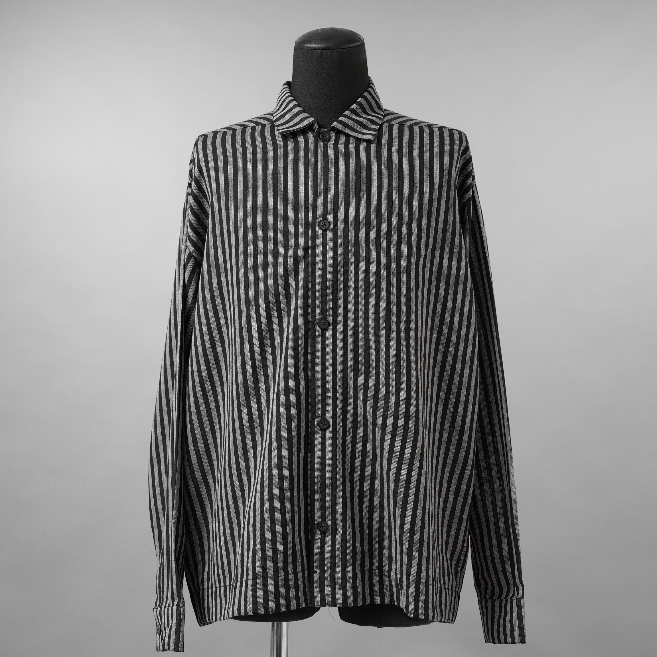 A.F ARTEFACT / 美品 25SS LOOSEY OVER SHIRT / HERRINGBONE LINEN STRIPE / 長袖シャツ / size 1 (BLACK×L.GREY)