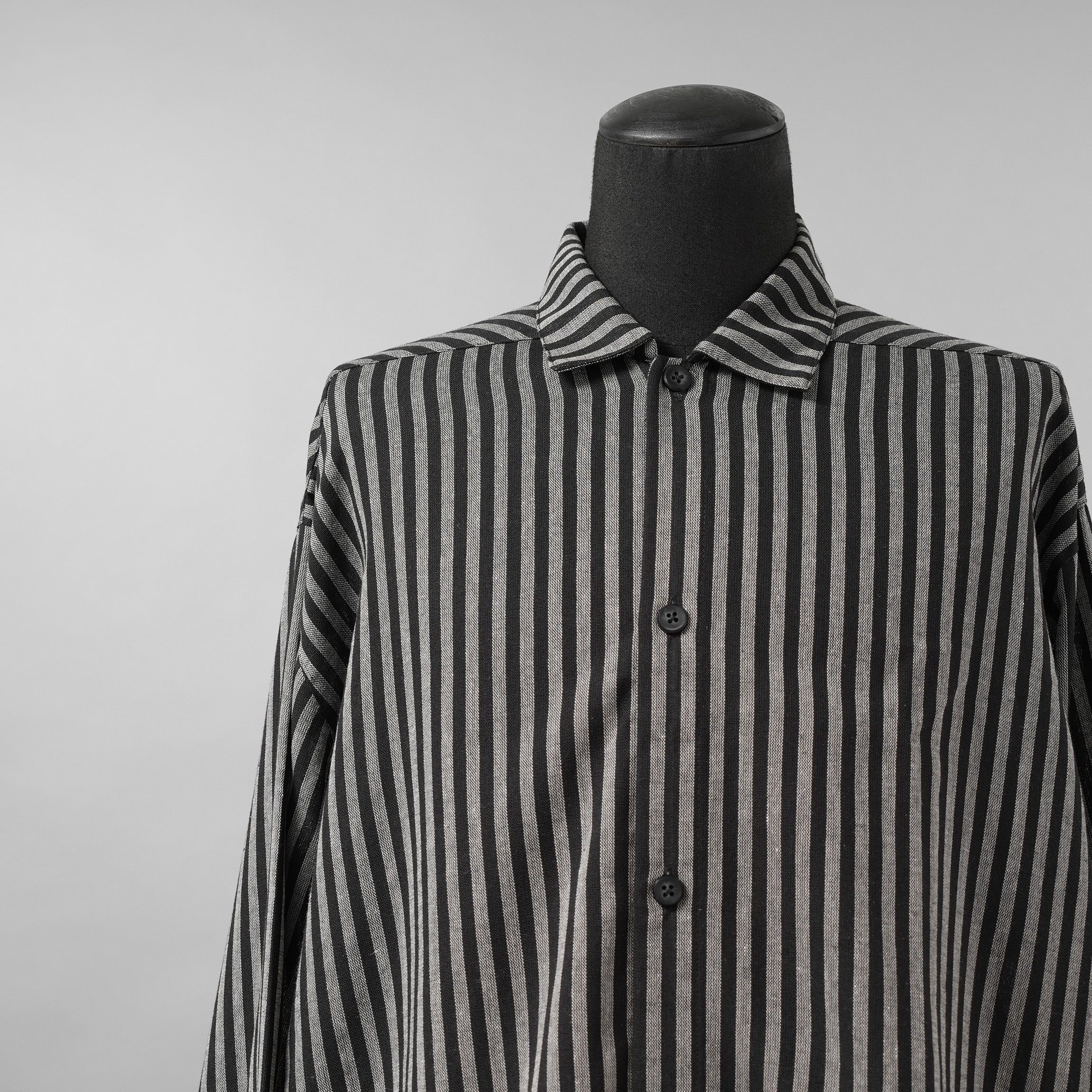 A.F ARTEFACT / 美品 25SS LOOSEY OVER SHIRT / HERRINGBONE LINEN STRIPE / 長袖シャツ / size 1 (BLACK×L.GREY)