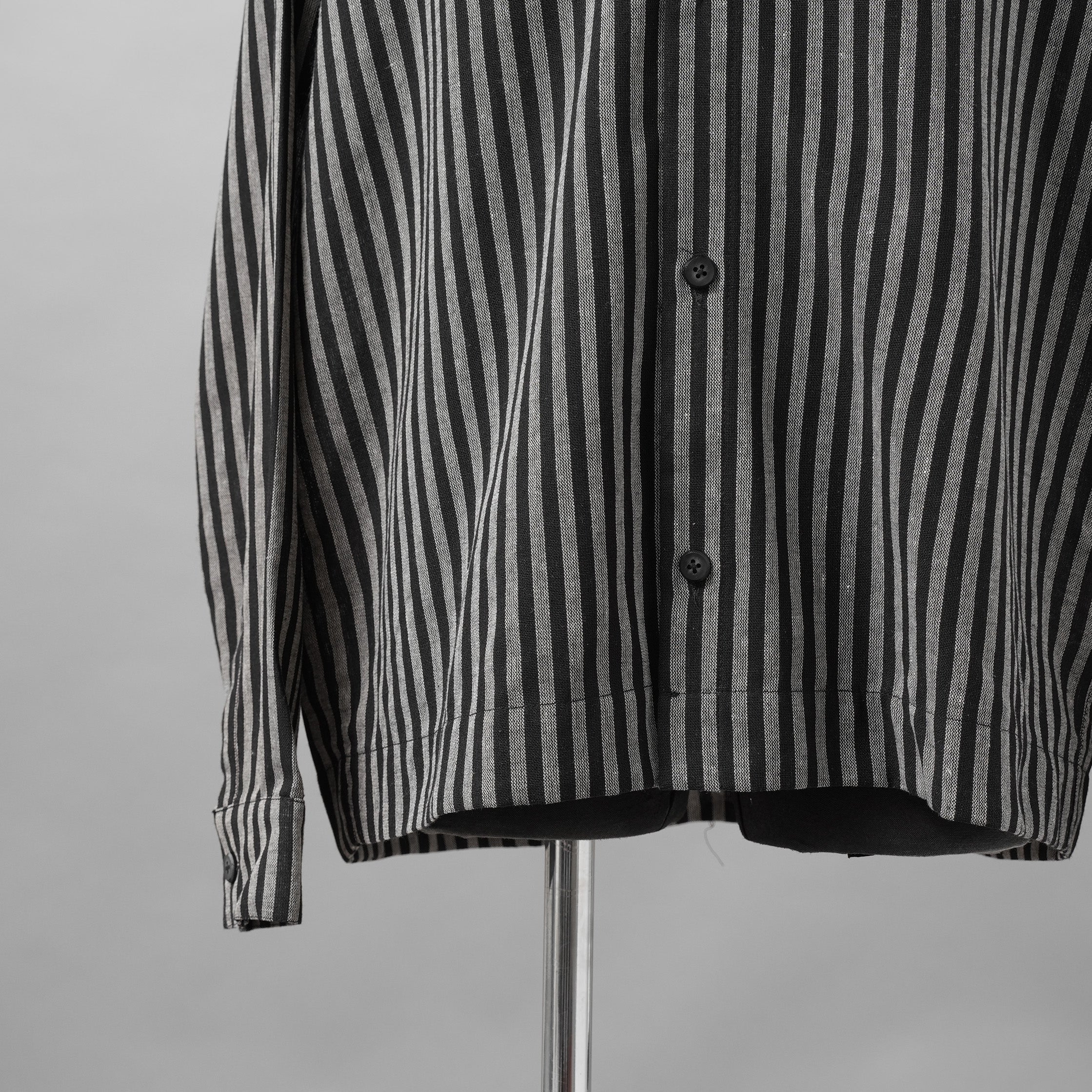 A.F ARTEFACT / 美品 25SS LOOSEY OVER SHIRT / HERRINGBONE LINEN STRIPE / 長袖シャツ / size 1 (BLACK×L.GREY)