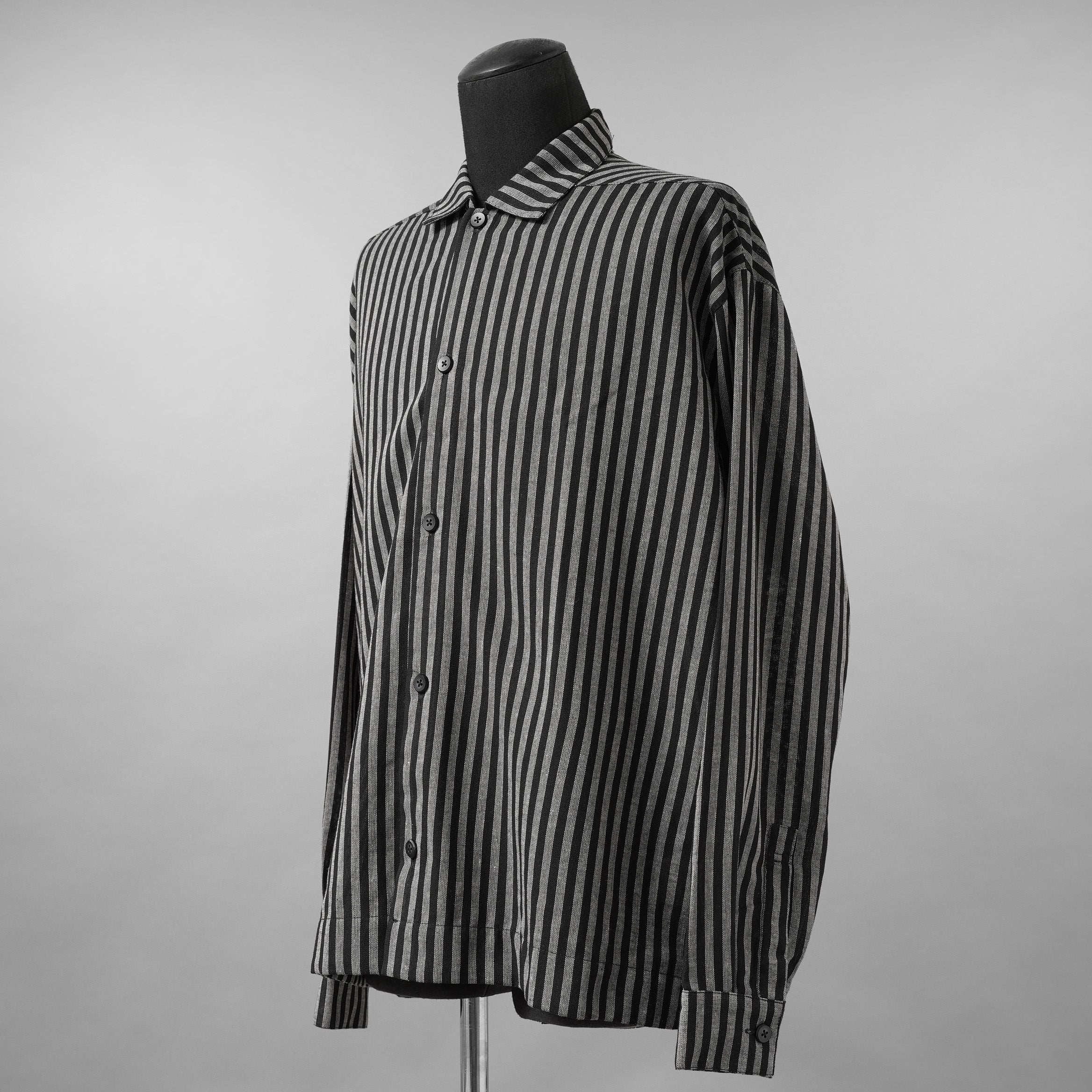 A.F ARTEFACT / 美品 25SS LOOSEY OVER SHIRT / HERRINGBONE LINEN STRIPE / 長袖シャツ / size 1 (BLACK×L.GREY)