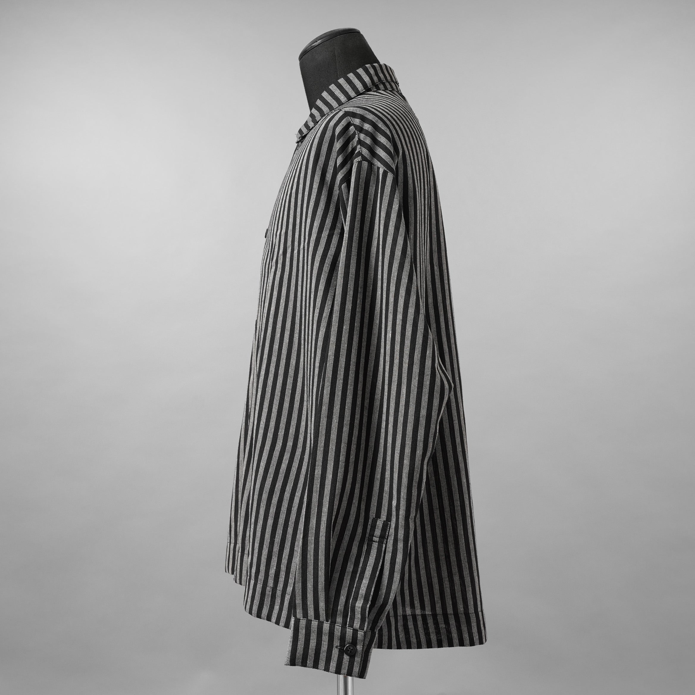 A.F ARTEFACT / 美品 25SS LOOSEY OVER SHIRT / HERRINGBONE LINEN STRIPE / 長袖シャツ / size 1 (BLACK×L.GREY)