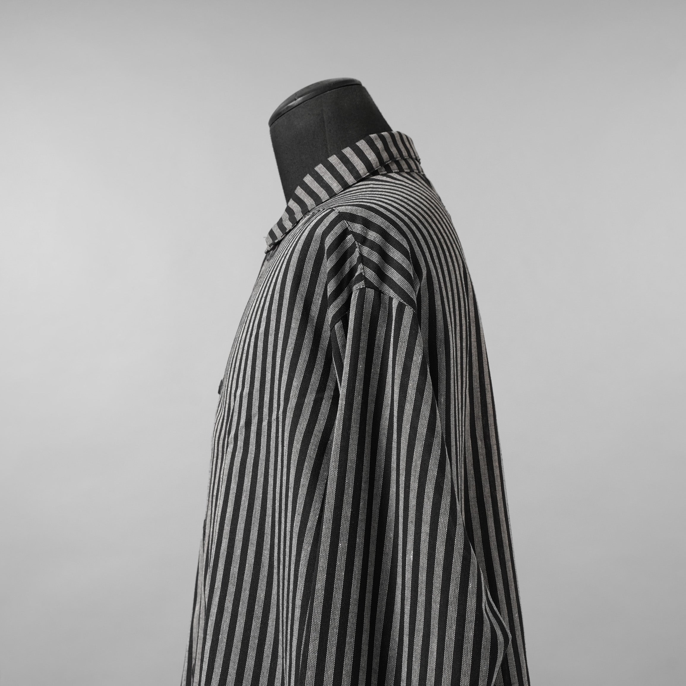 A.F ARTEFACT / 美品 25SS LOOSEY OVER SHIRT / HERRINGBONE LINEN STRIPE / 長袖シャツ / size 1 (BLACK×L.GREY)