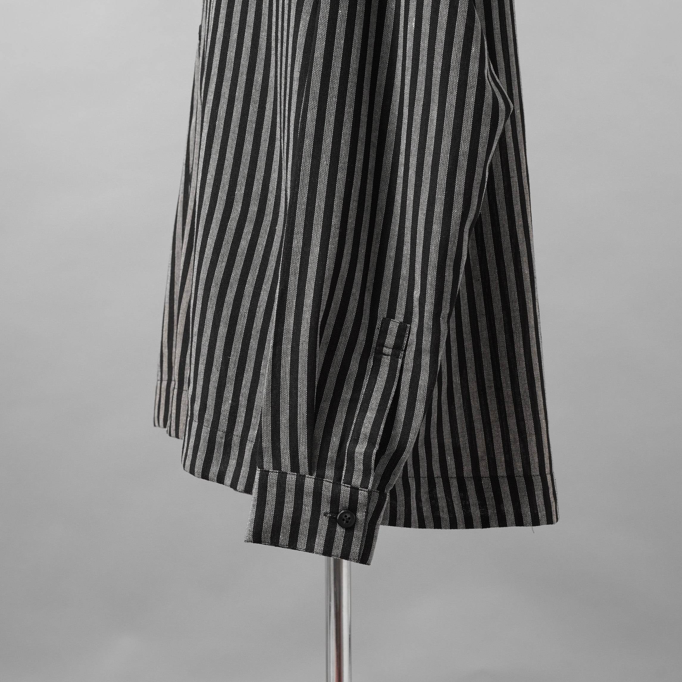 A.F ARTEFACT / 美品 25SS LOOSEY OVER SHIRT / HERRINGBONE LINEN STRIPE / 長袖シャツ / size 1 (BLACK×L.GREY)