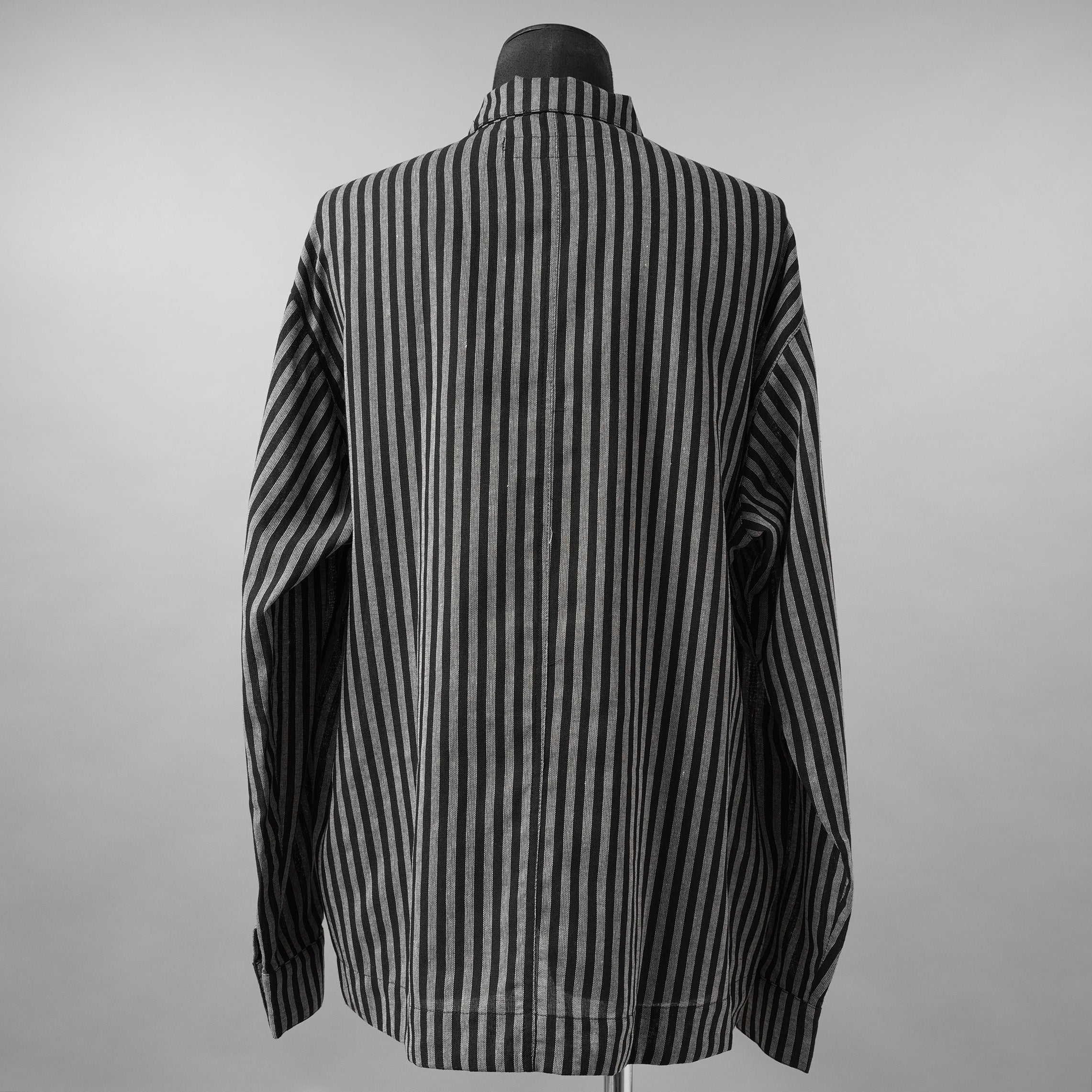 A.F ARTEFACT / 美品 25SS LOOSEY OVER SHIRT / HERRINGBONE LINEN STRIPE / 長袖シャツ / size 1 (BLACK×L.GREY)