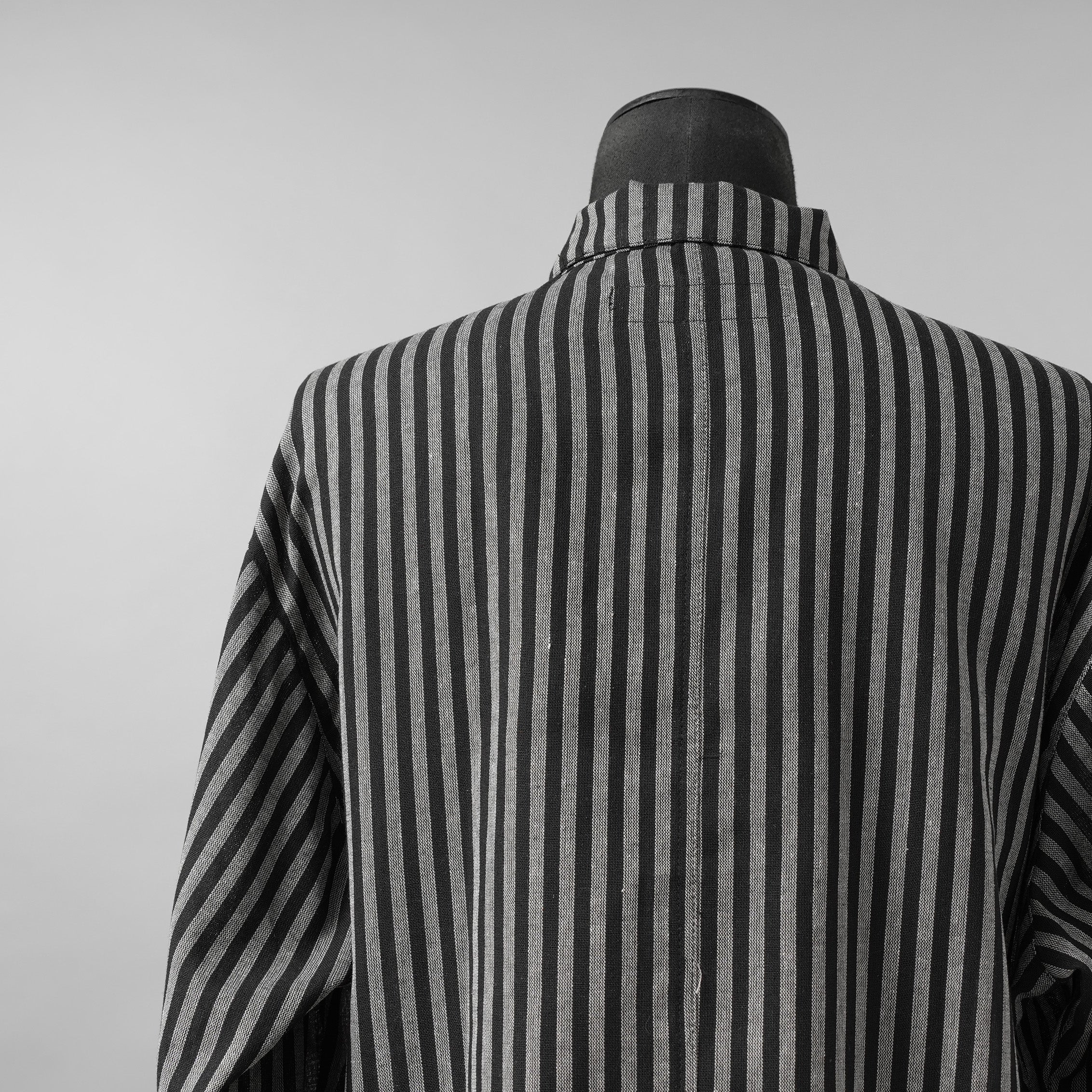 A.F ARTEFACT / 美品 25SS LOOSEY OVER SHIRT / HERRINGBONE LINEN STRIPE / 長袖シャツ / size 1 (BLACK×L.GREY)