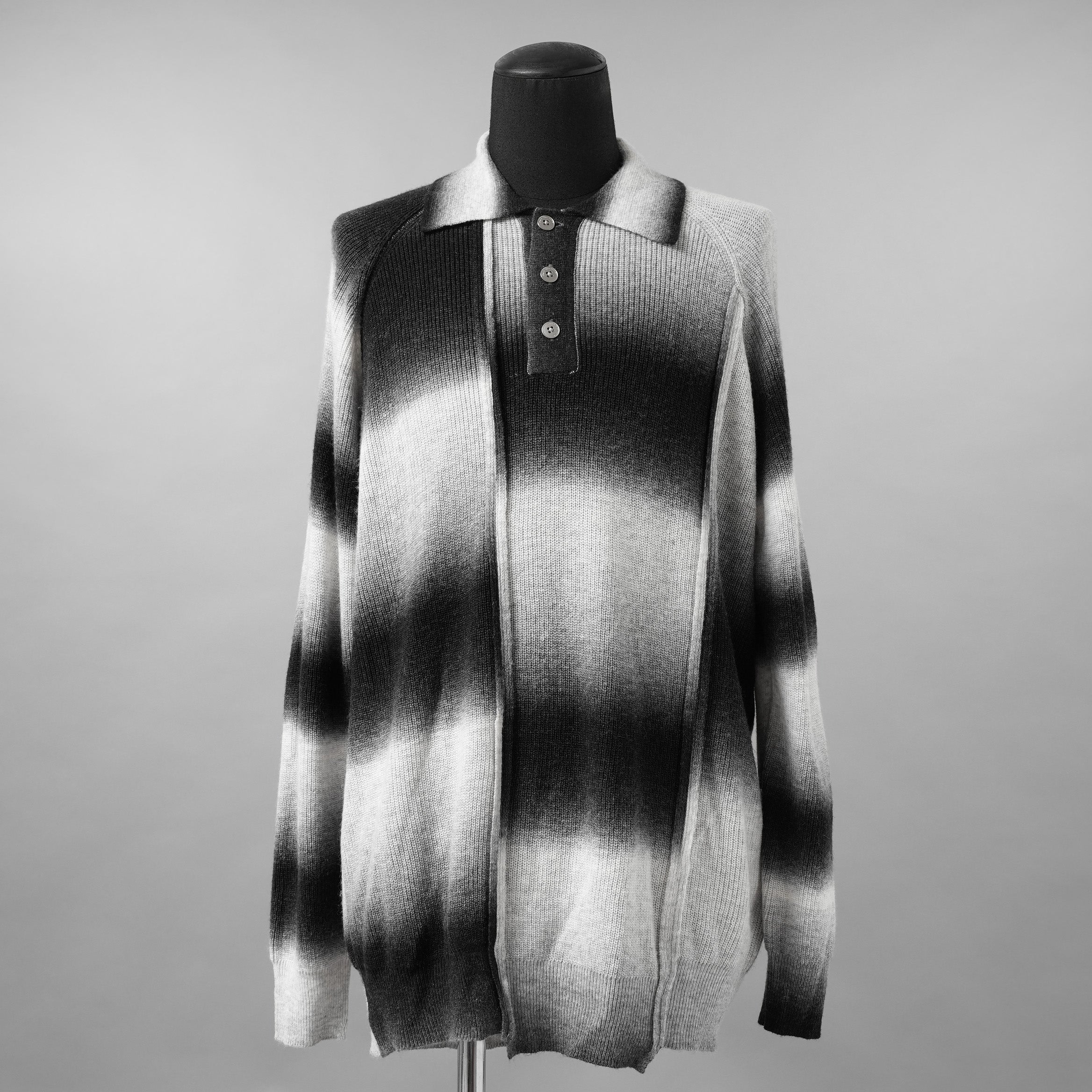Feng Chen Wang フェンチェンワン / 美品 24SS DECONSTRUCTED GRADIENT KNIT-POLO ニット / FUS17KT03 / size XS (BLACK)