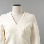 FENDI フェンディ / 21SS フェイクポケット コットン Vネック ニット / FZX625 AF4R / size 42 (WHITE) レディース