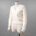 FENDI フェンディ / 21SS フェイクポケット コットン Vネック ニット / FZX625 AF4R / size 42 (WHITE) レディース