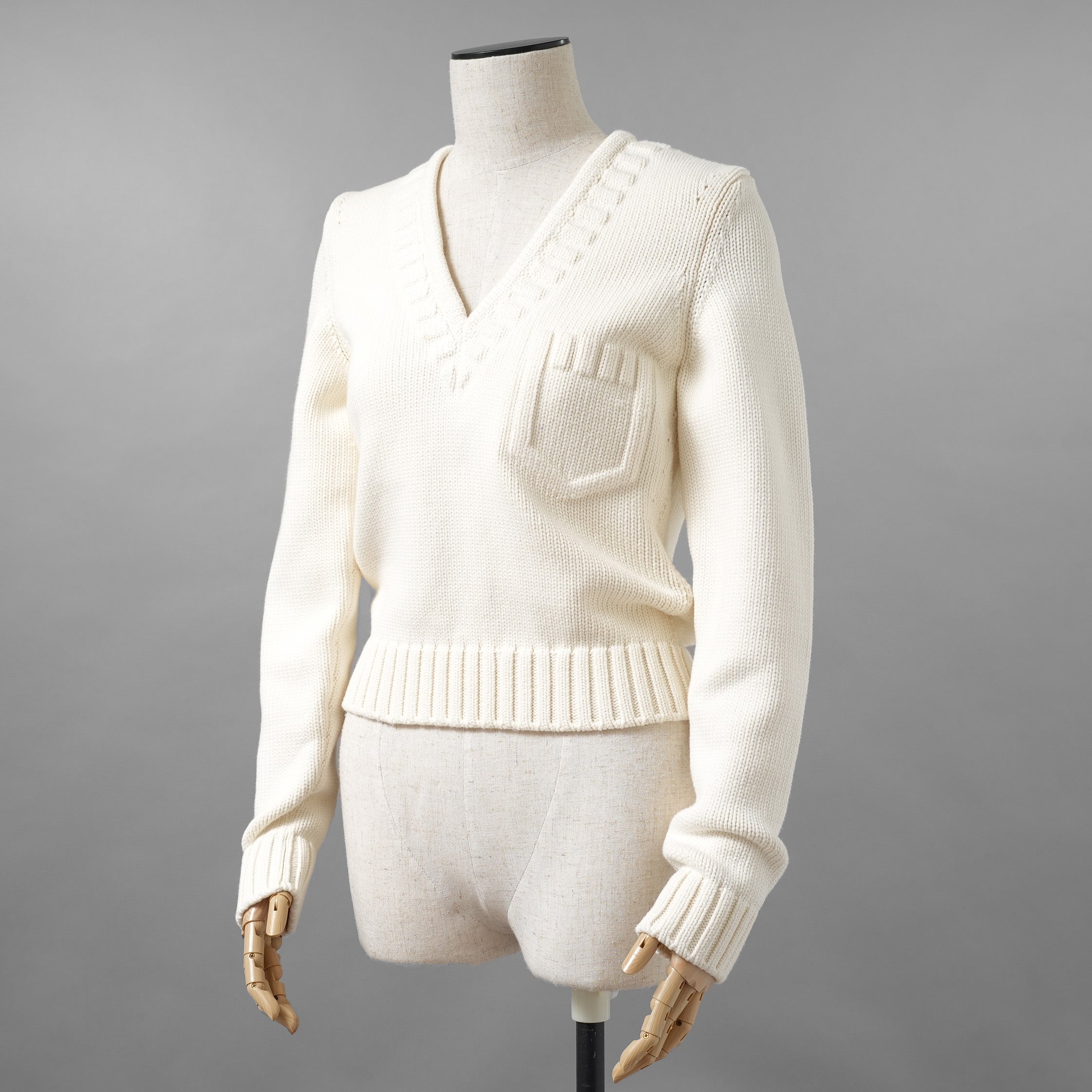 FENDI フェンディ / 21SS フェイクポケット コットン Vネック ニット / FZX625 AF4R / size 42 (WHITE) レディース