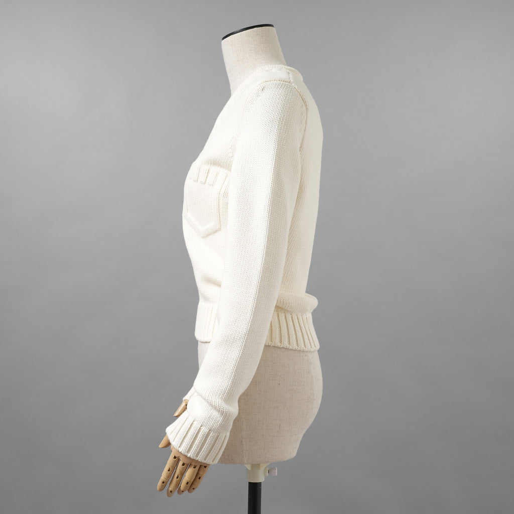 FENDI フェンディ / 21SS フェイクポケット コットン Vネック ニット / FZX625 AF4R / size 42 (WHITE) レディース