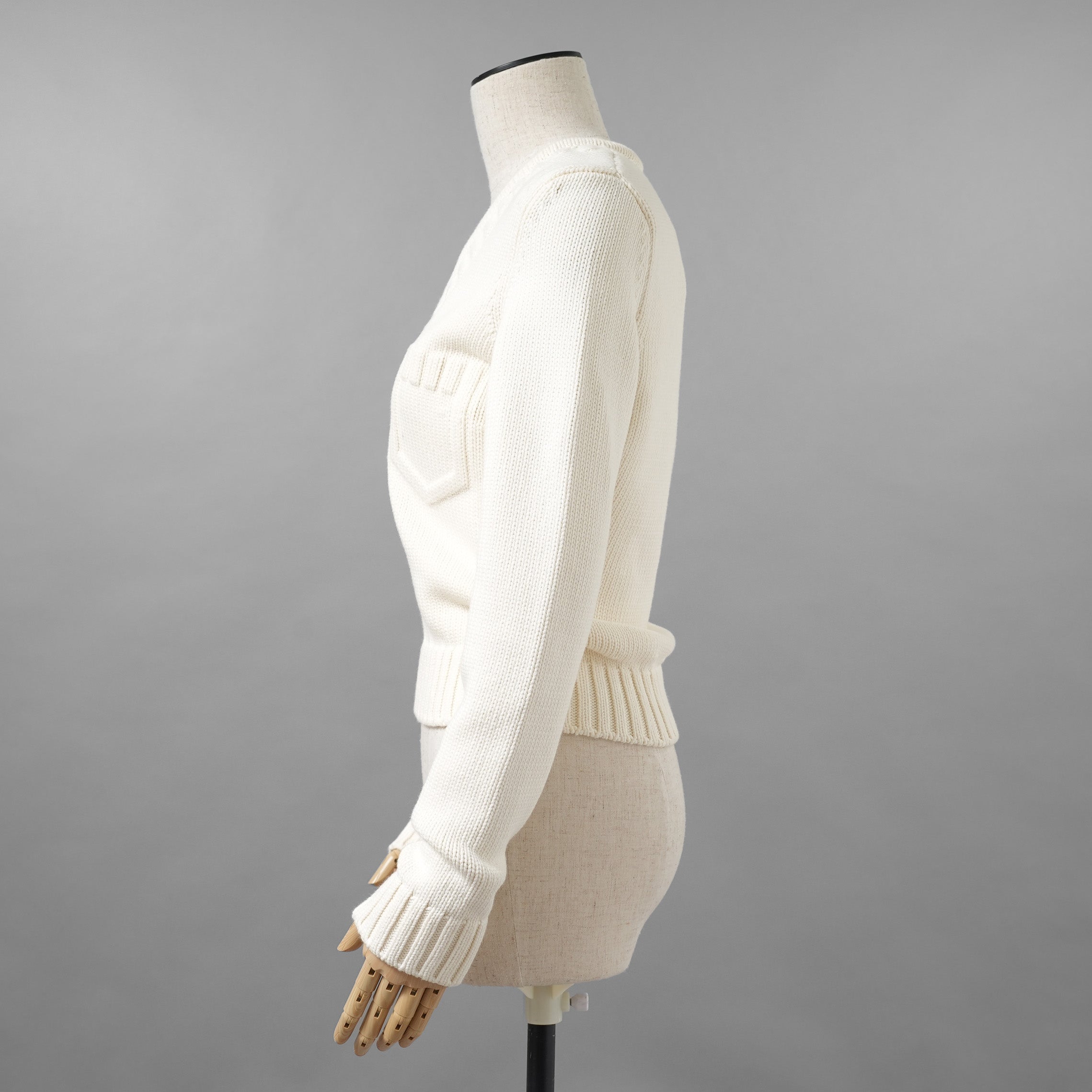 FENDI フェンディ / 21SS フェイクポケット コットン Vネック ニット / FZX625 AF4R / size 42 (WHITE) レディース