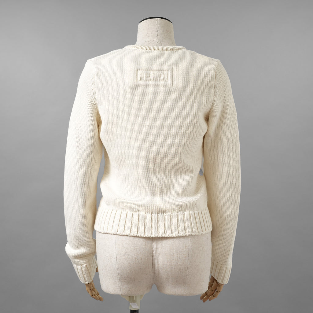 FENDI フェンディ / 21SS フェイクポケット コットン Vネック ニット / FZX625 AF4R / size 42 (WHITE) レディース