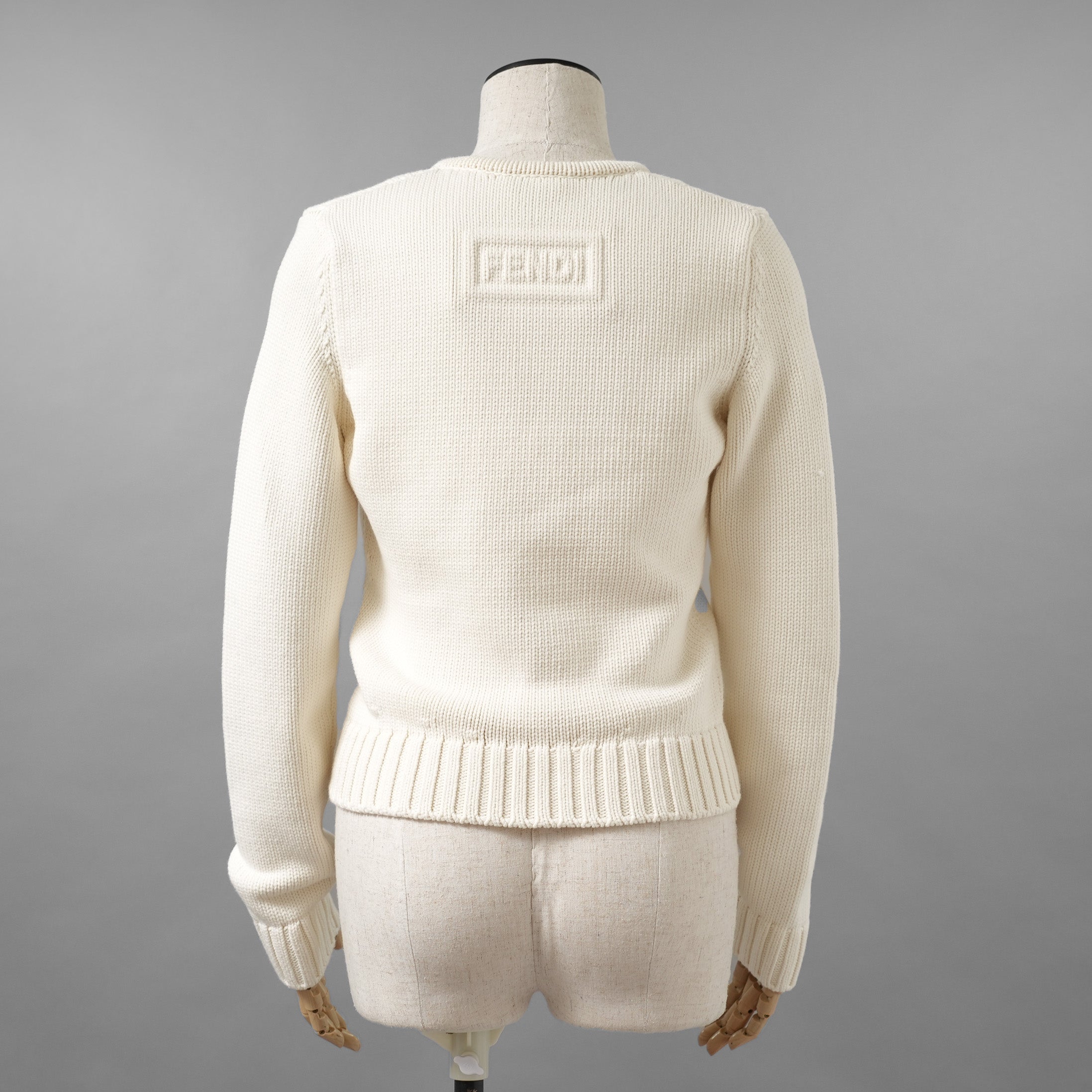 FENDI フェンディ / 21SS フェイクポケット コットン Vネック ニット / FZX625 AF4R / size 42 (WHITE) レディース