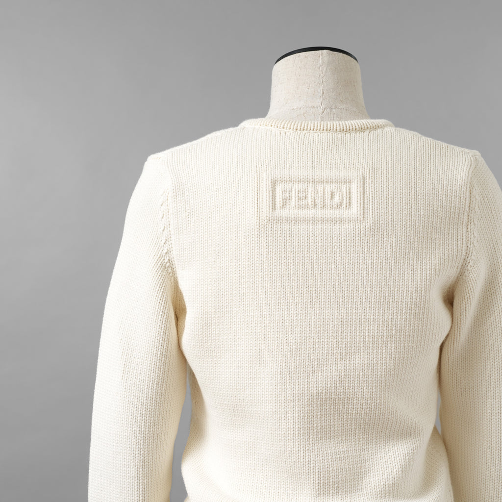 FENDI フェンディ / 21SS フェイクポケット コットン Vネック ニット / FZX625 AF4R / size 42 (WHITE) レディース