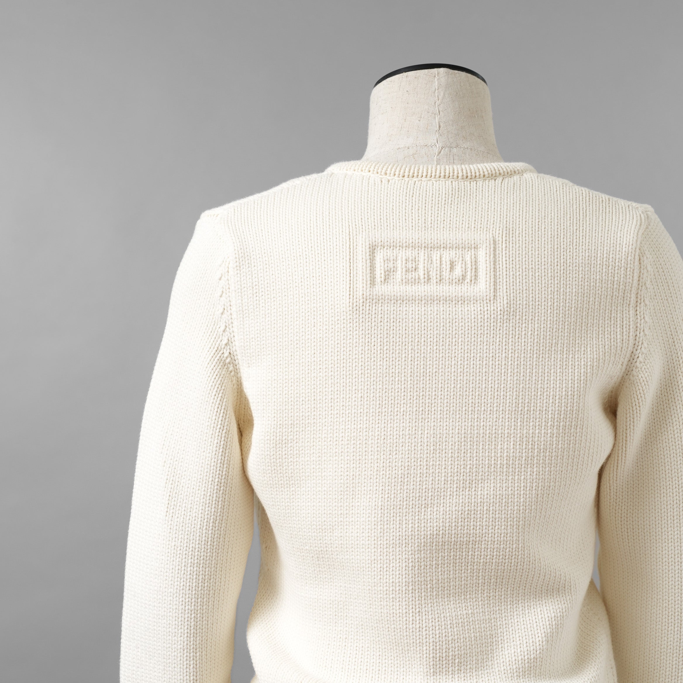 FENDI フェンディ / 21SS フェイクポケット コットン Vネック ニット / FZX625 AF4R / size 42 (WHITE) レディース