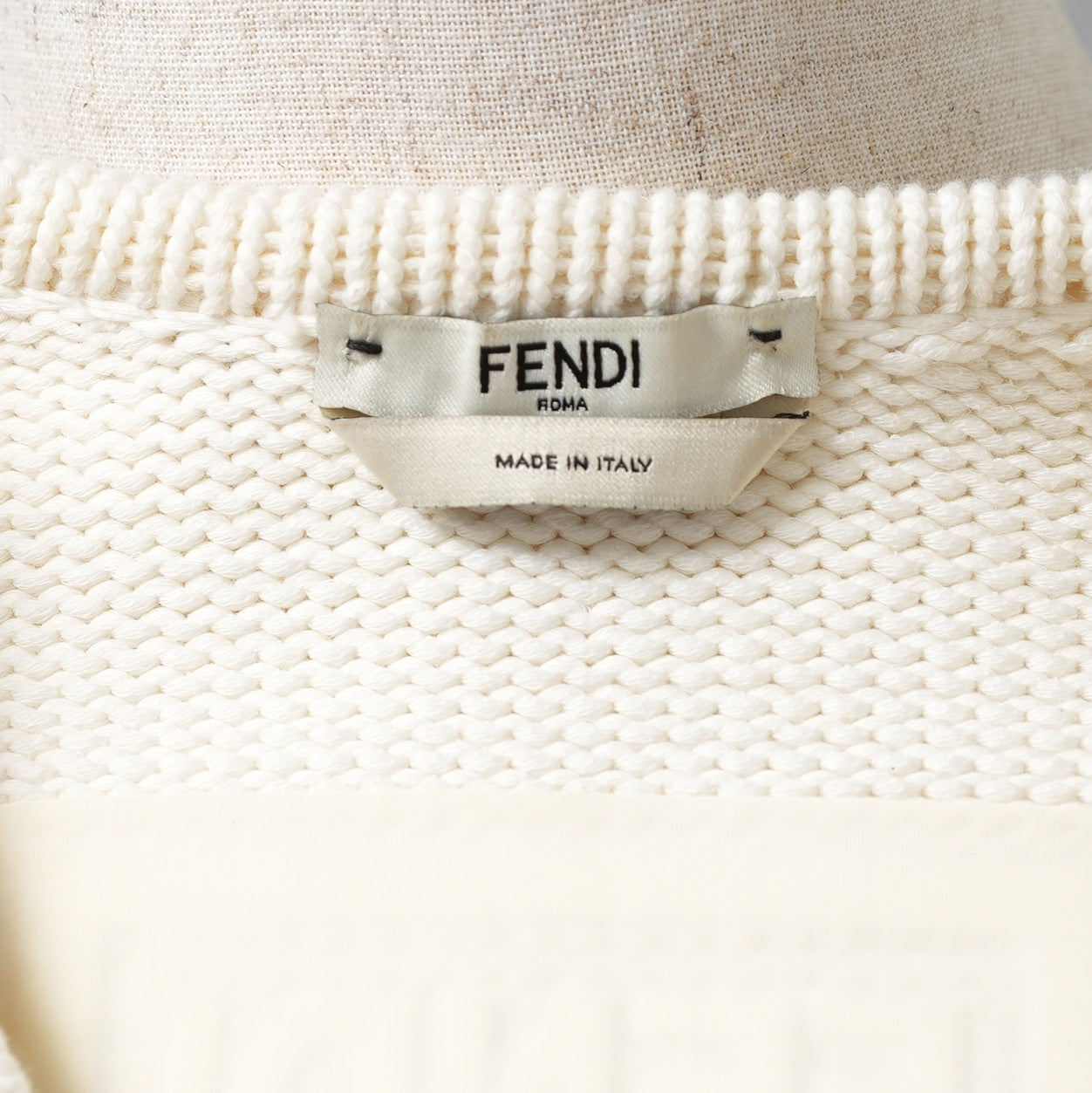 FENDI フェンディ / 21SS フェイクポケット コットン Vネック ニット / FZX625 AF4R / size 42 (WHITE) レディース