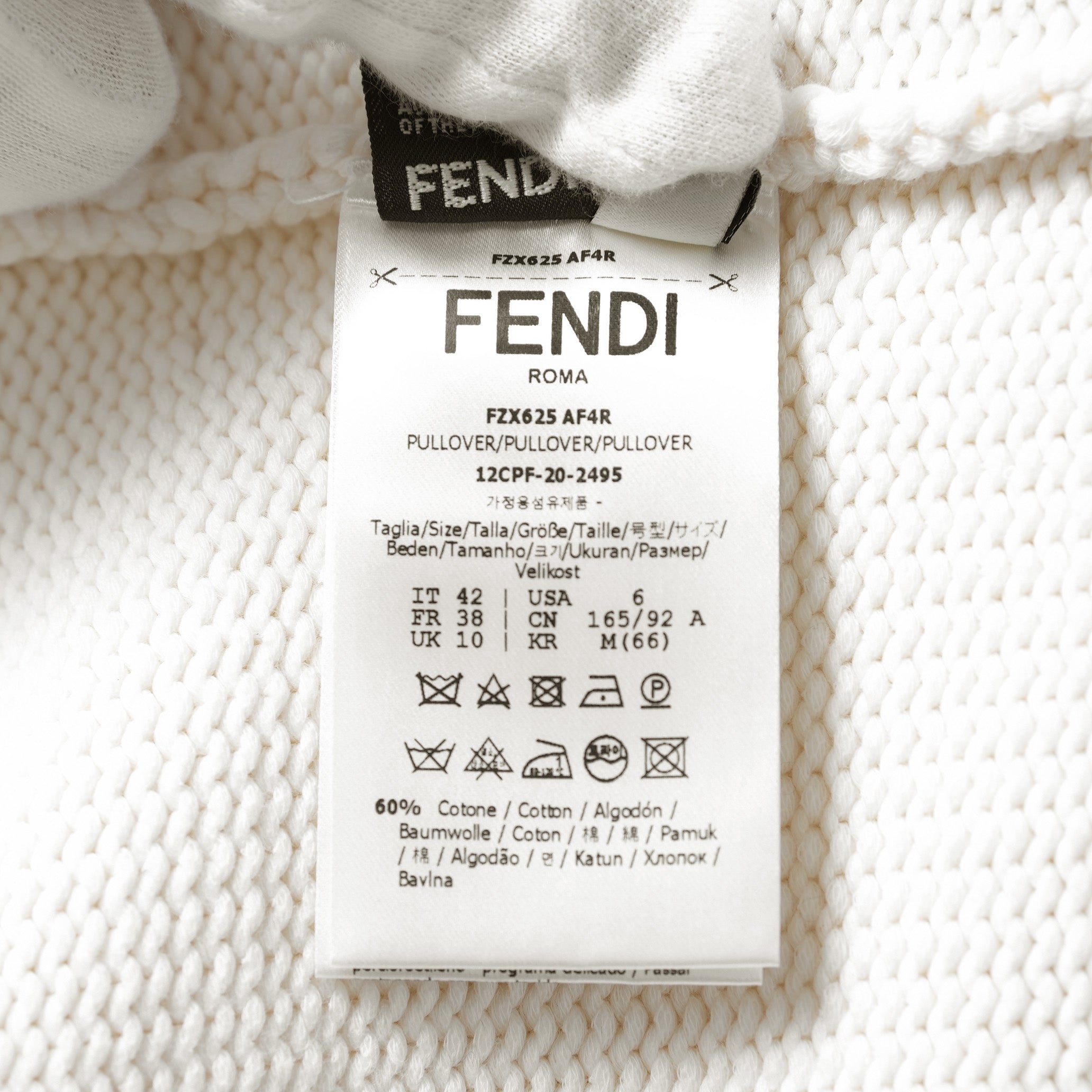 FENDI フェンディ / 21SS フェイクポケット コットン Vネック ニット / FZX625 AF4R / size 42 (WHITE) レディース