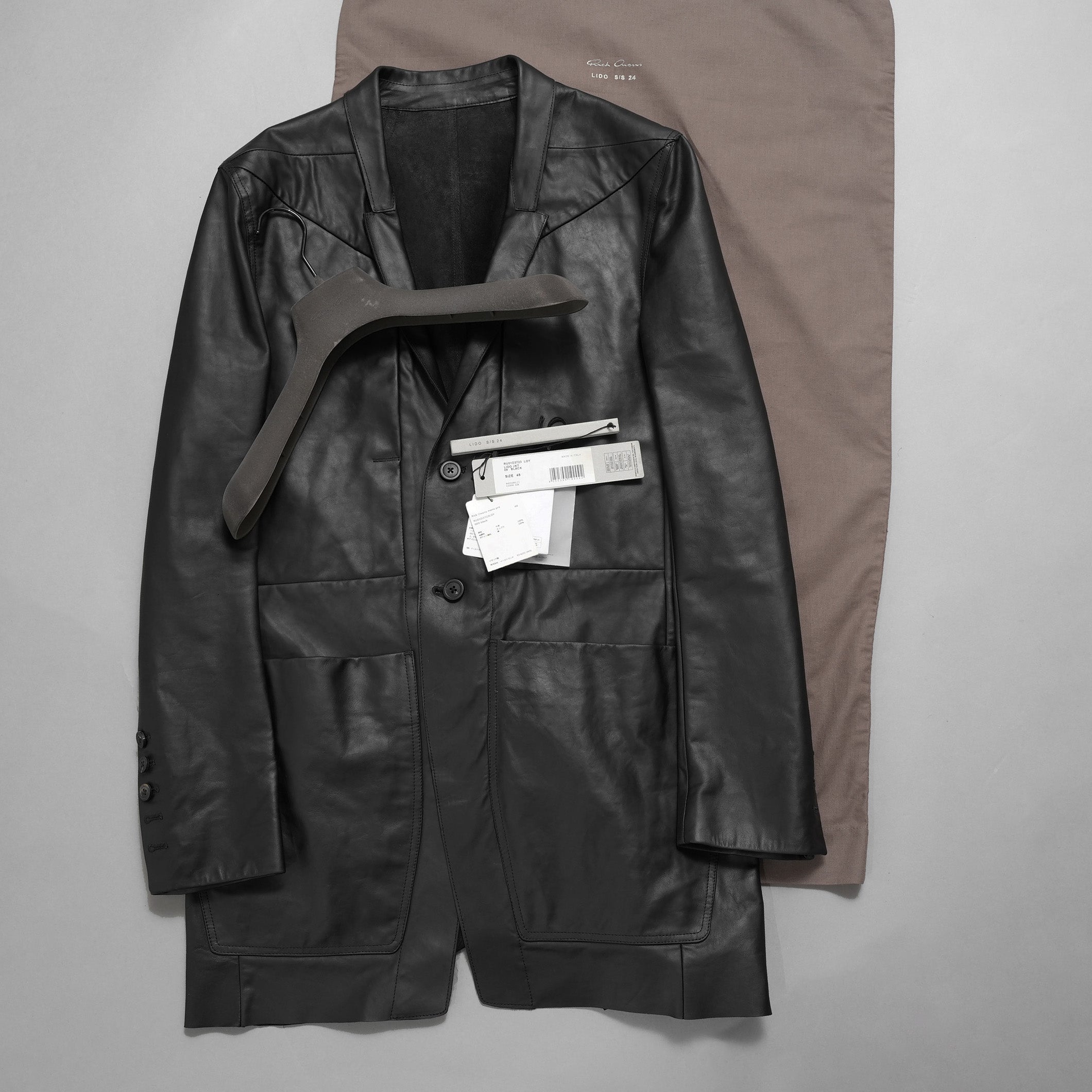 新品 Rick Owens リック オウエンス / 24SS LIDO / FOG Pocket Lido Leather Jacket / オイルカーフ レザー ジャケット / RU01D3723LOY / size 48 (BLACK)