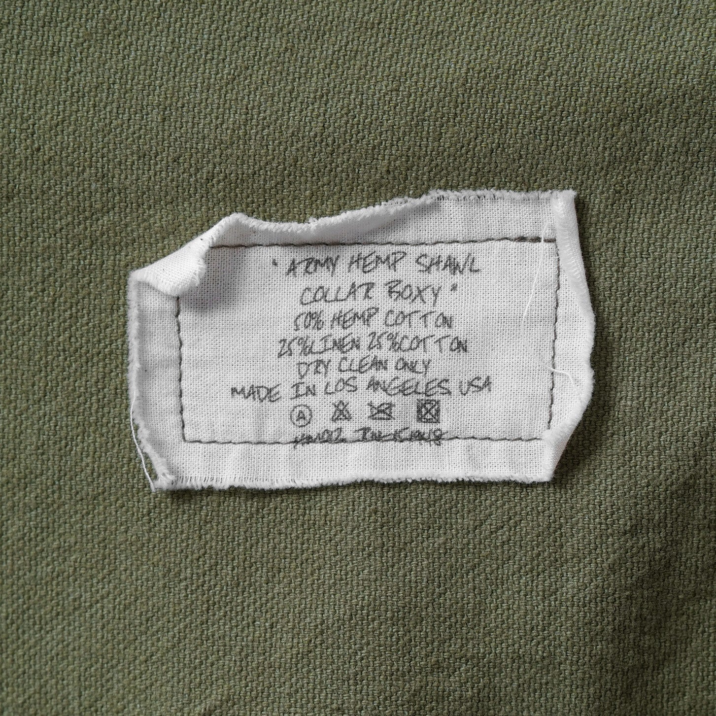 Greg Lauren グレッグローレン / 美品 24SS Army Hemp Shawl Collar Boxy Jacket ヘンプ ジャケット / size 2  (GREEN)