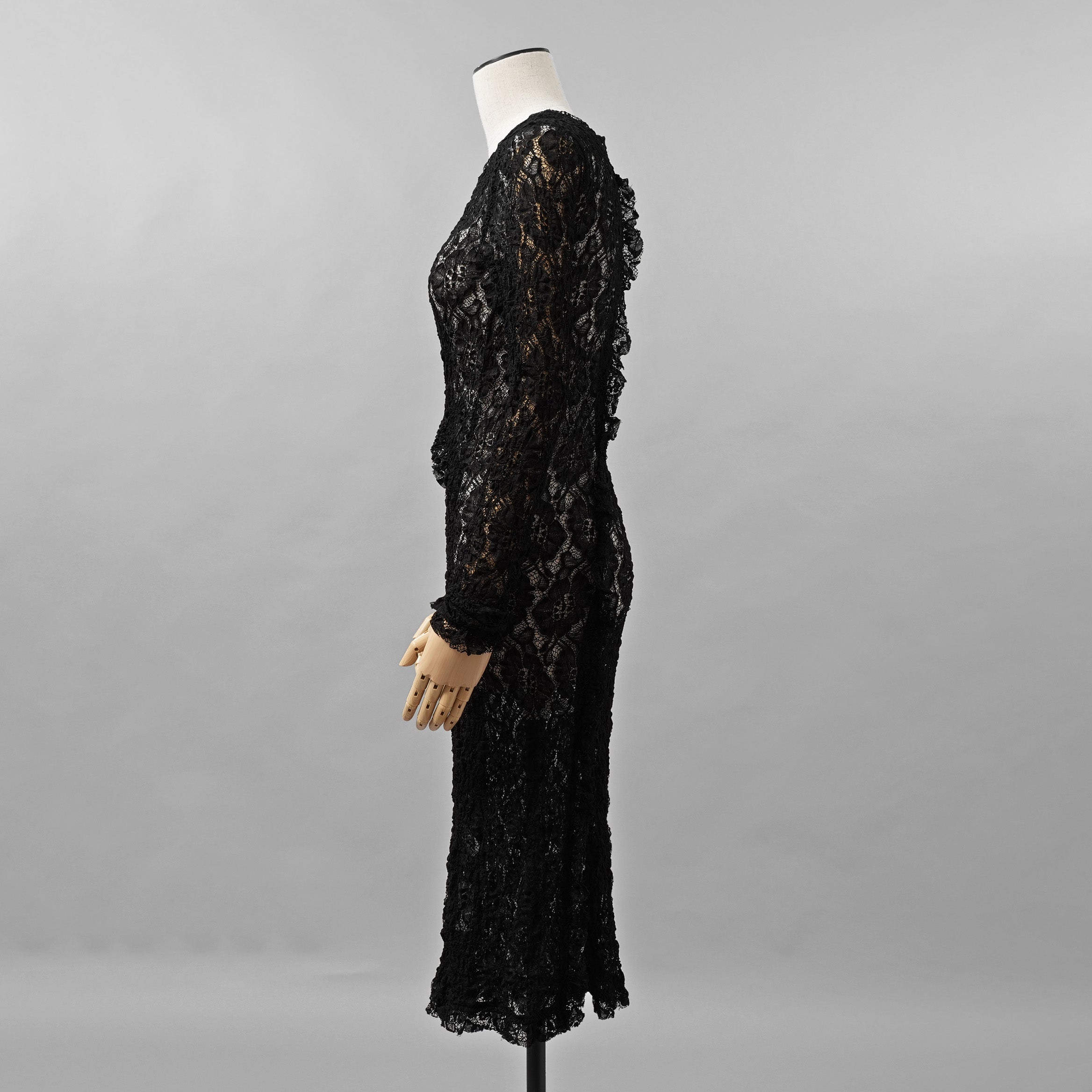 未使用 ERiKOKATORi エリコカトリ / 24SS stretch lace frill dress ドレス ワンピース / EK-11-2-1 / size F (BLACK) レディース