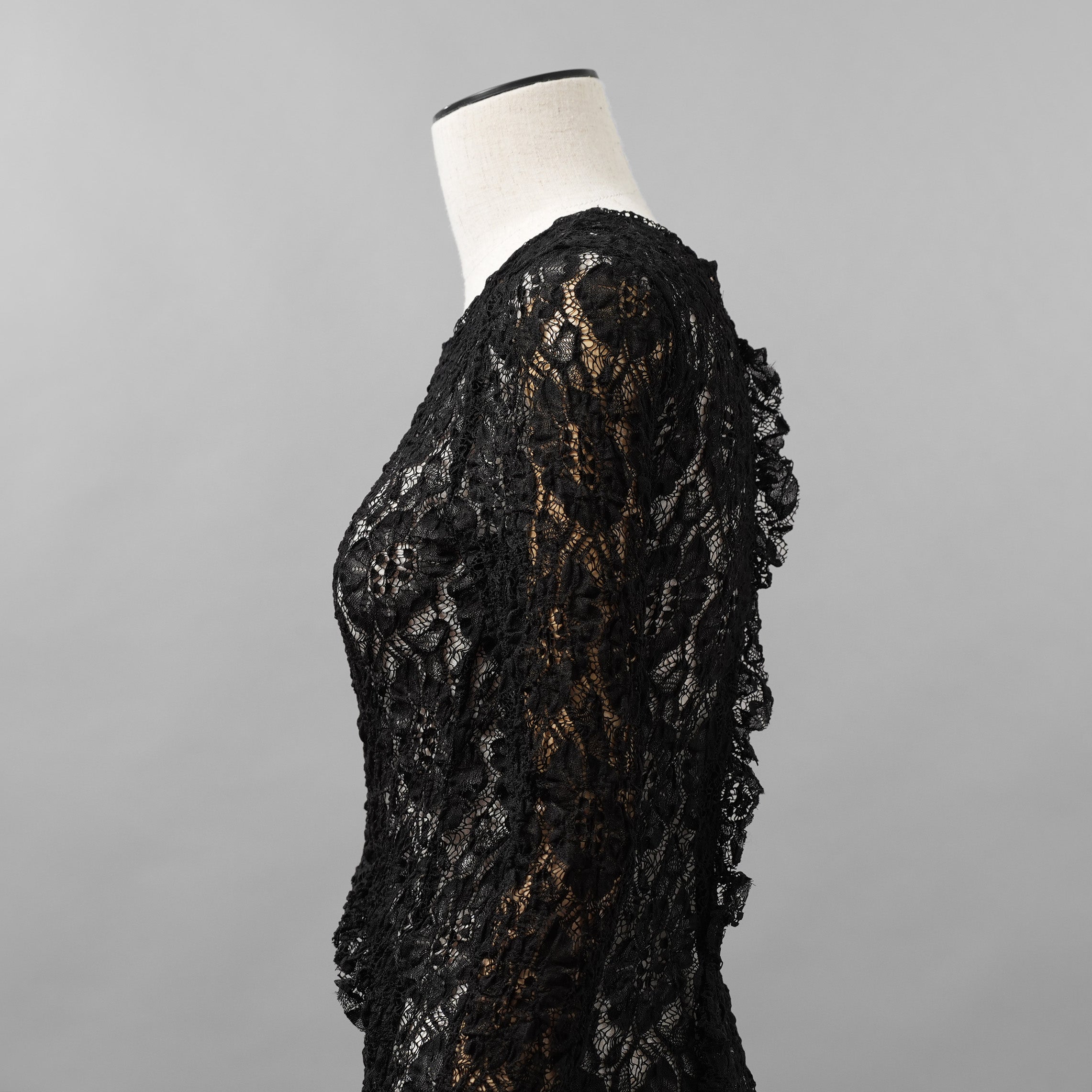 未使用 ERiKOKATORi エリコカトリ / 24SS stretch lace frill dress ドレス ワンピース / EK-11-2-1 / size F (BLACK) レディース