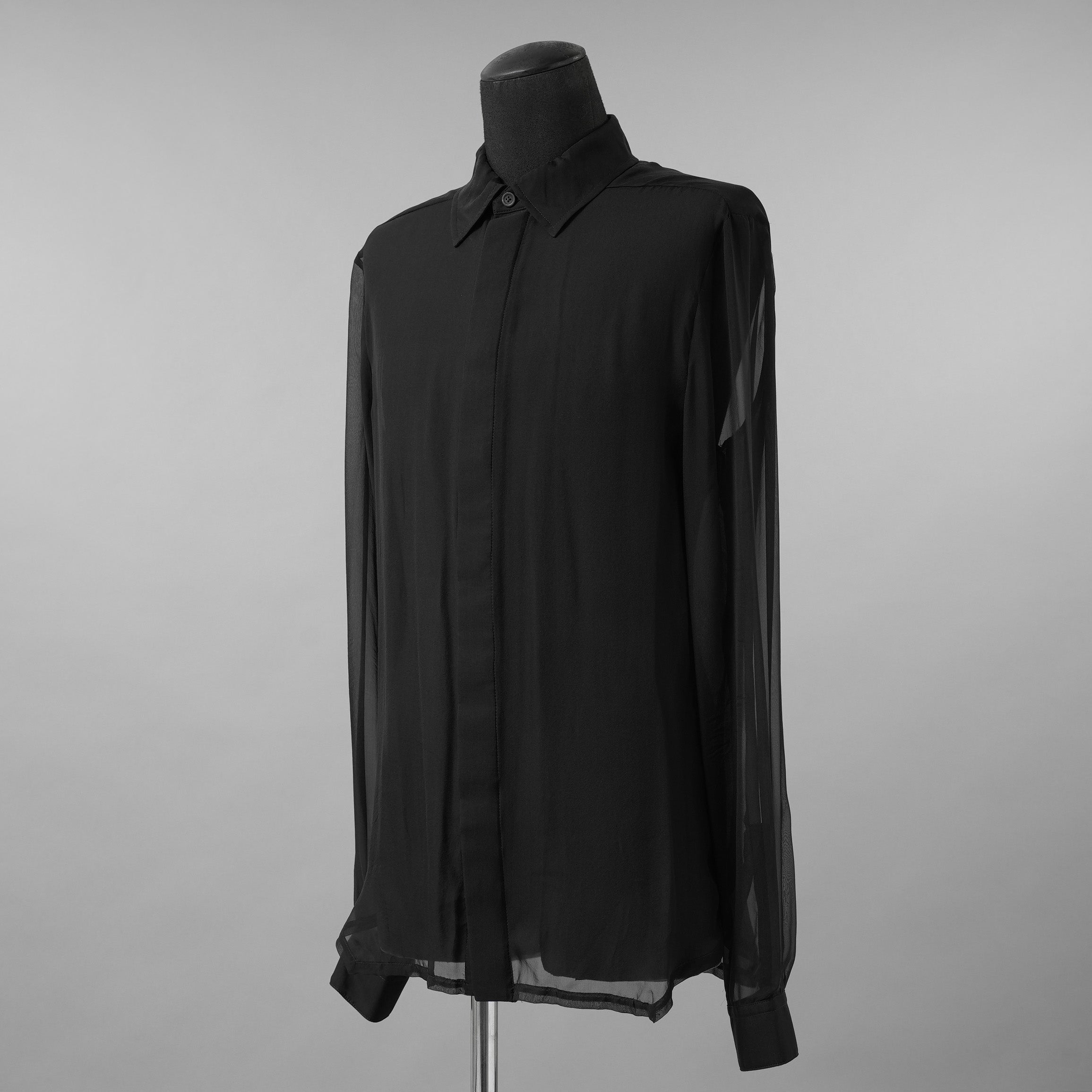 Rick Owens リックオウエンス / 美品 24SS LIDO OFFICE SHIRT シルクシアー 長袖シャツ / RU01D3299-S / size 48 (BLACK)