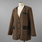未使用品 ANDREA&Co. アンドレアアンドコー / 25AW シャイニーレザーコンビセットアップ ジャケット スカート / ansun-533 / size FREE (BROWN) レディース