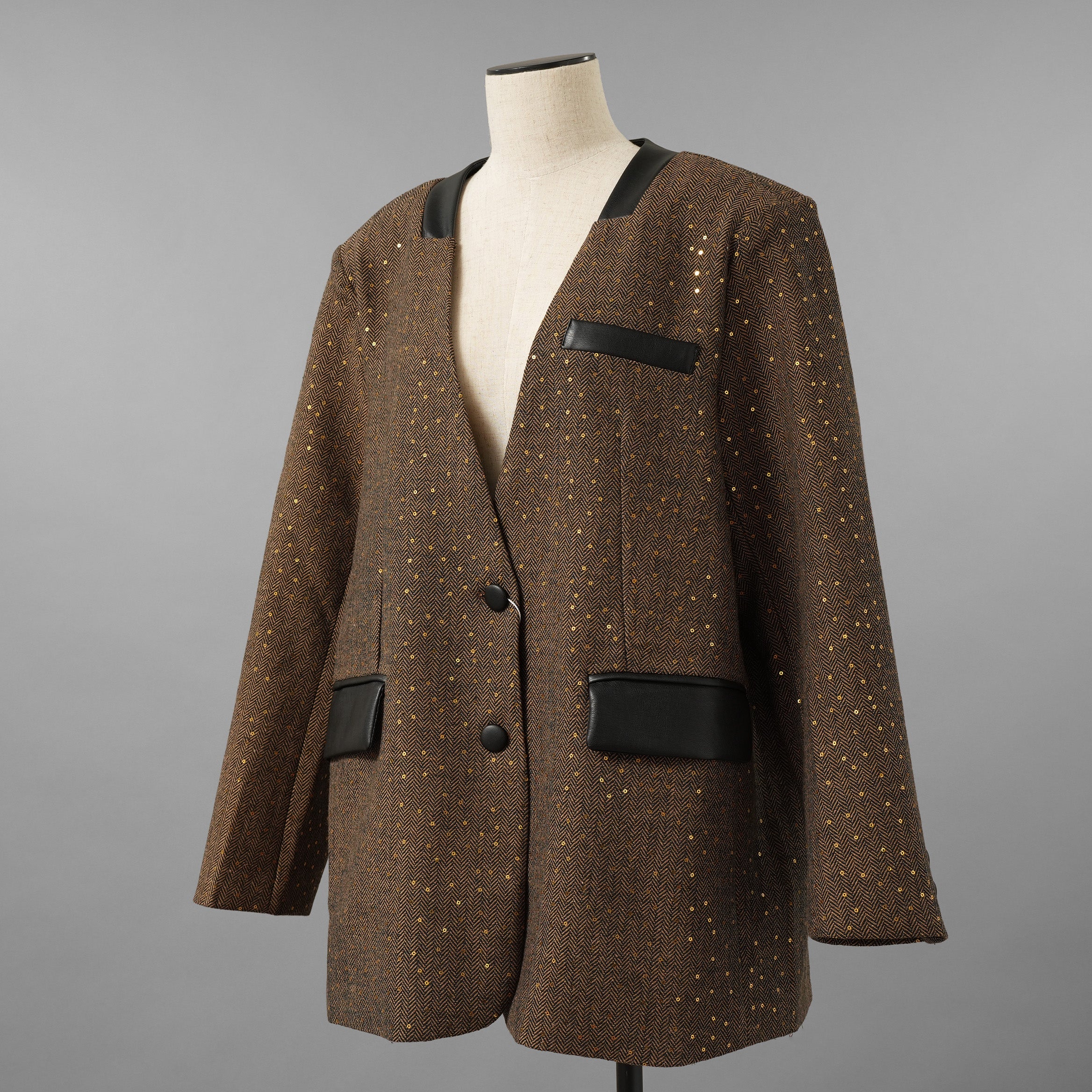 未使用品 ANDREA&Co. アンドレアアンドコー / 25AW シャイニーレザーコンビセットアップ ジャケット スカート / ansun-533 / size FREE (BROWN) レディース