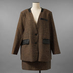 未使用品 ANDREA&Co. アンドレアアンドコー / 25AW シャイニーレザーコンビセットアップ ジャケット スカート / ansun-533 / size FREE (BROWN) レディース