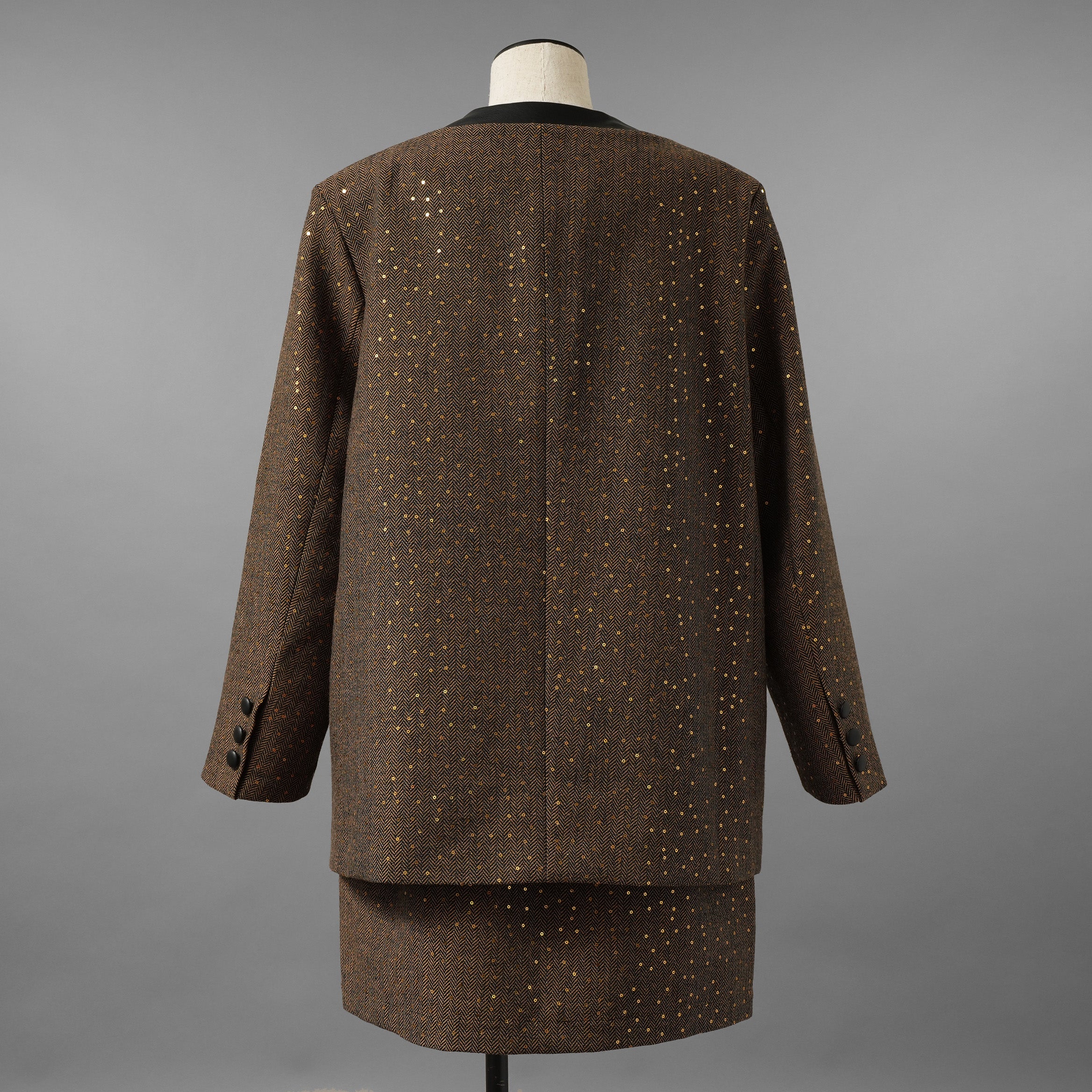 未使用品 ANDREA&Co. アンドレアアンドコー / 25AW シャイニーレザーコンビセットアップ ジャケット スカート / ansun-533 / size FREE (BROWN) レディース