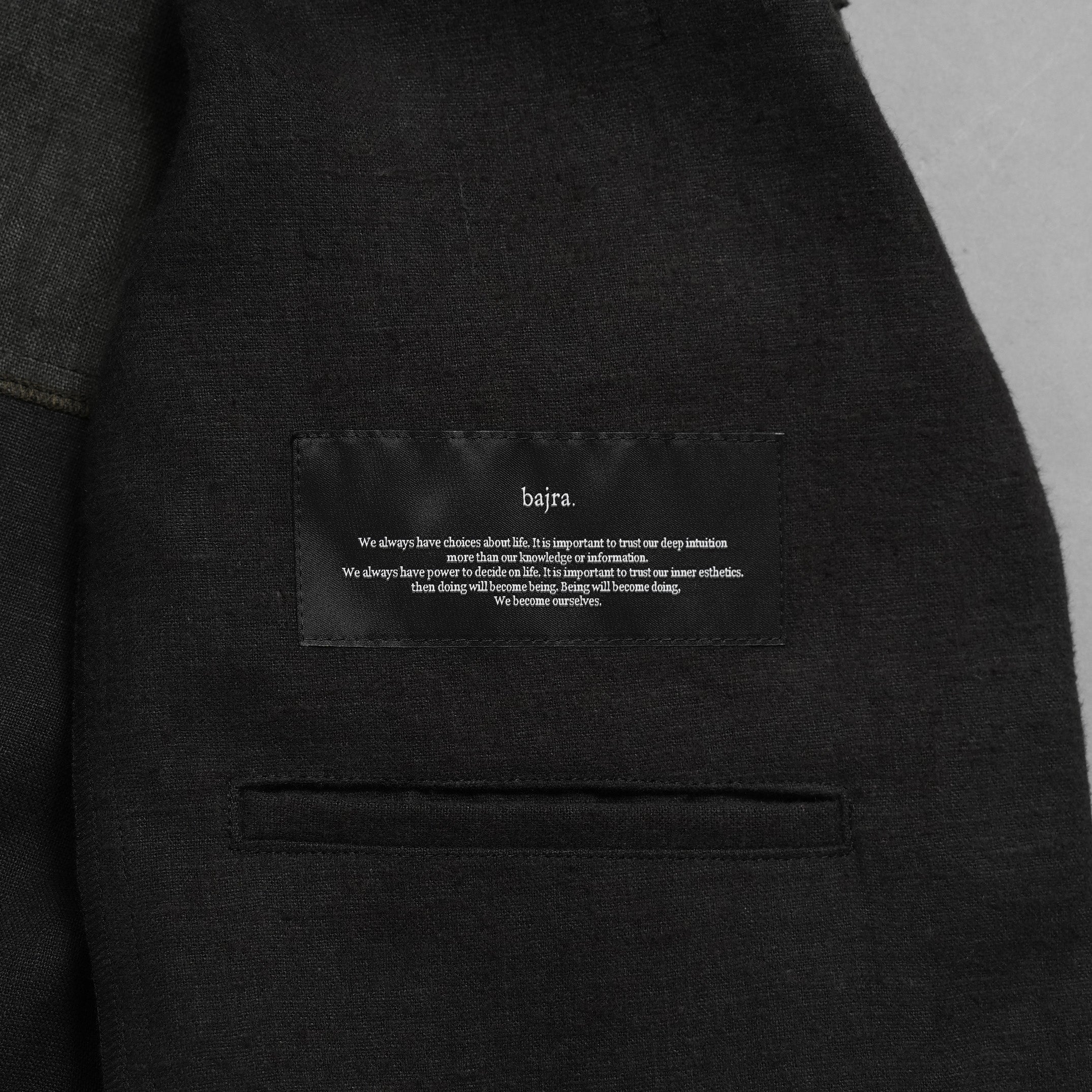 bajra バジュラ / 美品 25AW リネンキャンバス両面起毛テーラード ジャケット / 159BJ03 / size 3 (BLACK×KAHKI)