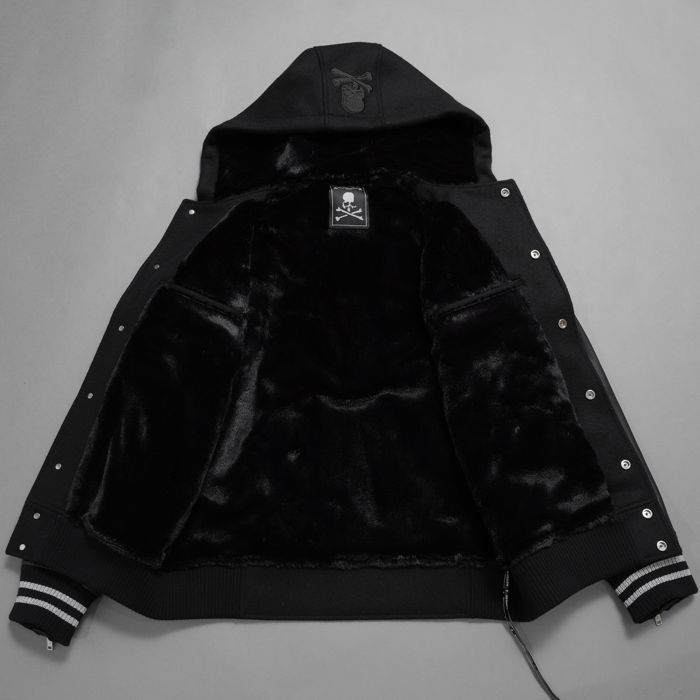 mastermind JAPAN マスターマインドジャパン ジャケット / 美品 22AW BE STRONG カシミアファー / フード付きスタジアムジャンパー / ジャケット / MW21S07-BL007-101 / size S (BLACK)