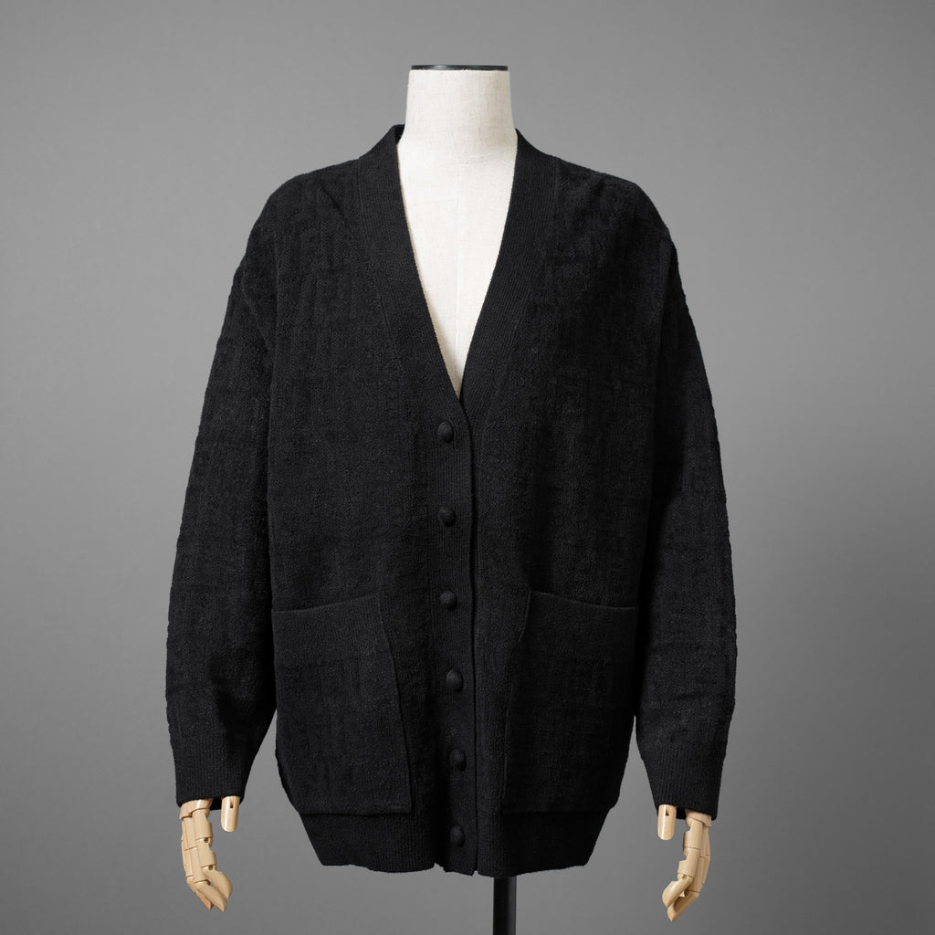 FENDI フェンディ / 美品 21SS FFロゴ ズッカ柄 パイルニット カーディガン / FZC845 AEEI / size 40 (BLACK) レディース