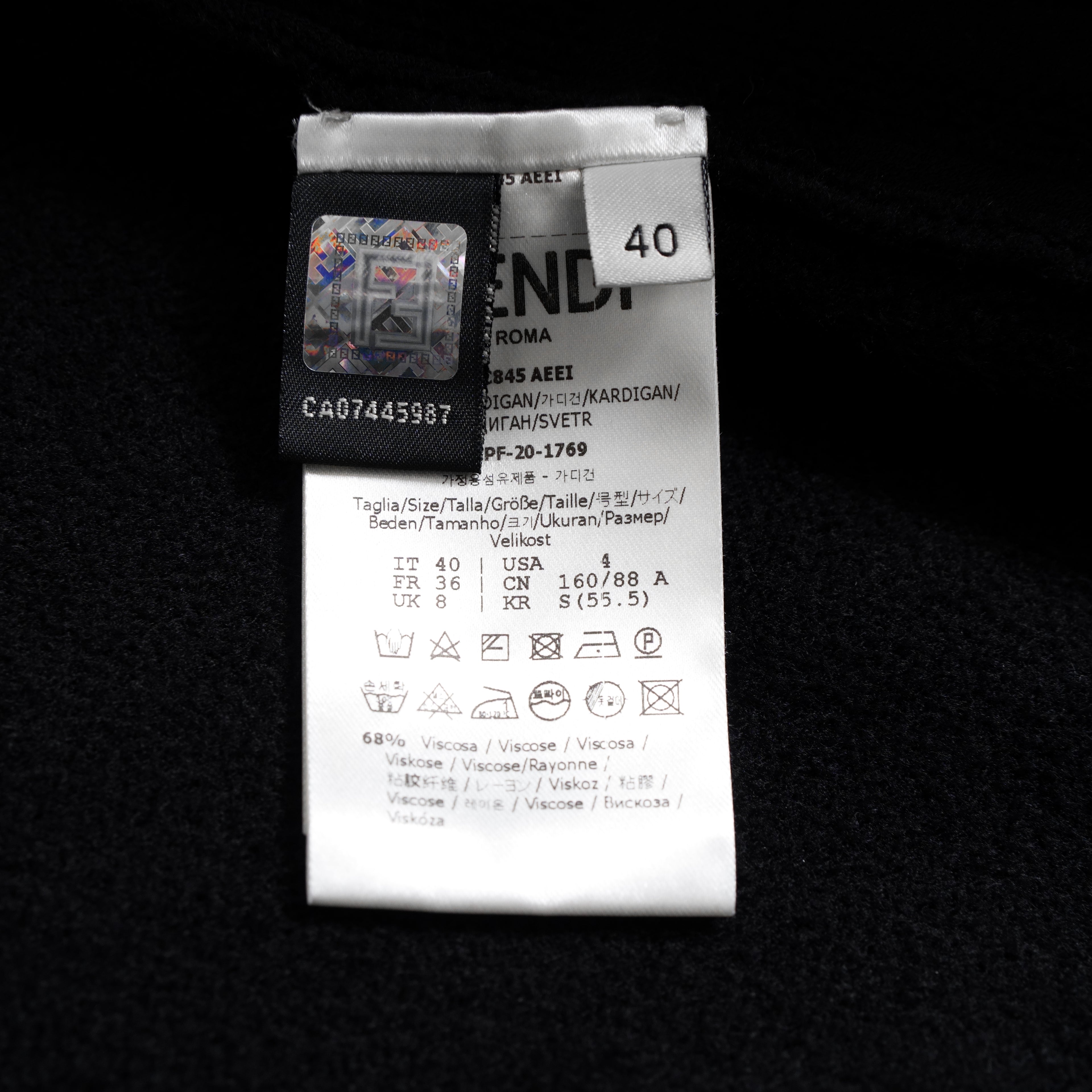 FENDI フェンディ / 美品 21SS FFロゴ ズッカ柄 パイルニット カーディガン / FZC845 AEEI / size 40 (BLACK) レディース