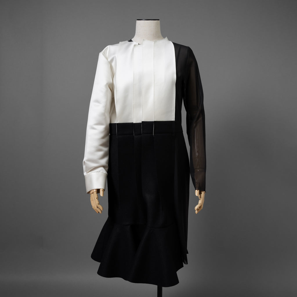 sacai サカイ / 23AW 美品 ウール×ポリエステル ワンピース / 23-06951 / size 1 (BLACK×WHITE）レディース