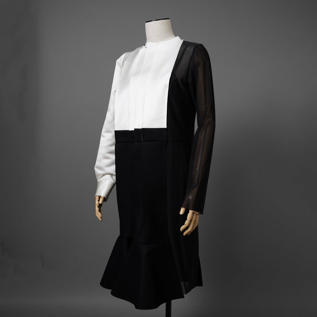 sacai サカイ / 23AW 美品 ウール×ポリエステル ワンピース / 23-06951 / size 1 (BLACK×WHITE）レディース