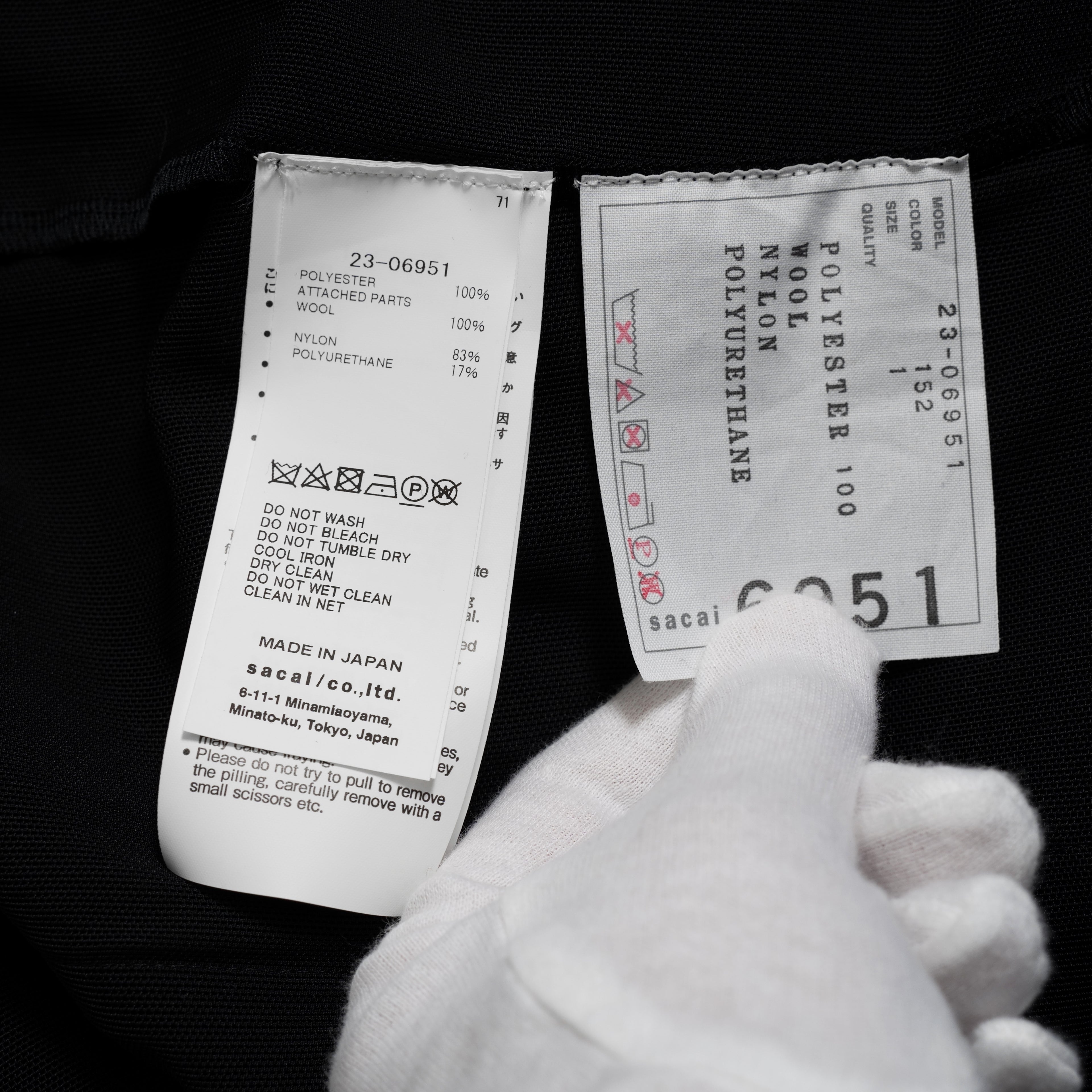 sacai サカイ / 23AW 美品 ウール×ポリエステル ワンピース / 23-06951 / size 1 (BLACK×WHITE）レディース