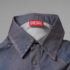 DIESEL ディーゼル / 美品 23AW S-DRINN デニムプリント加工 サテン 長袖シャツ / size 50 (BLUE)