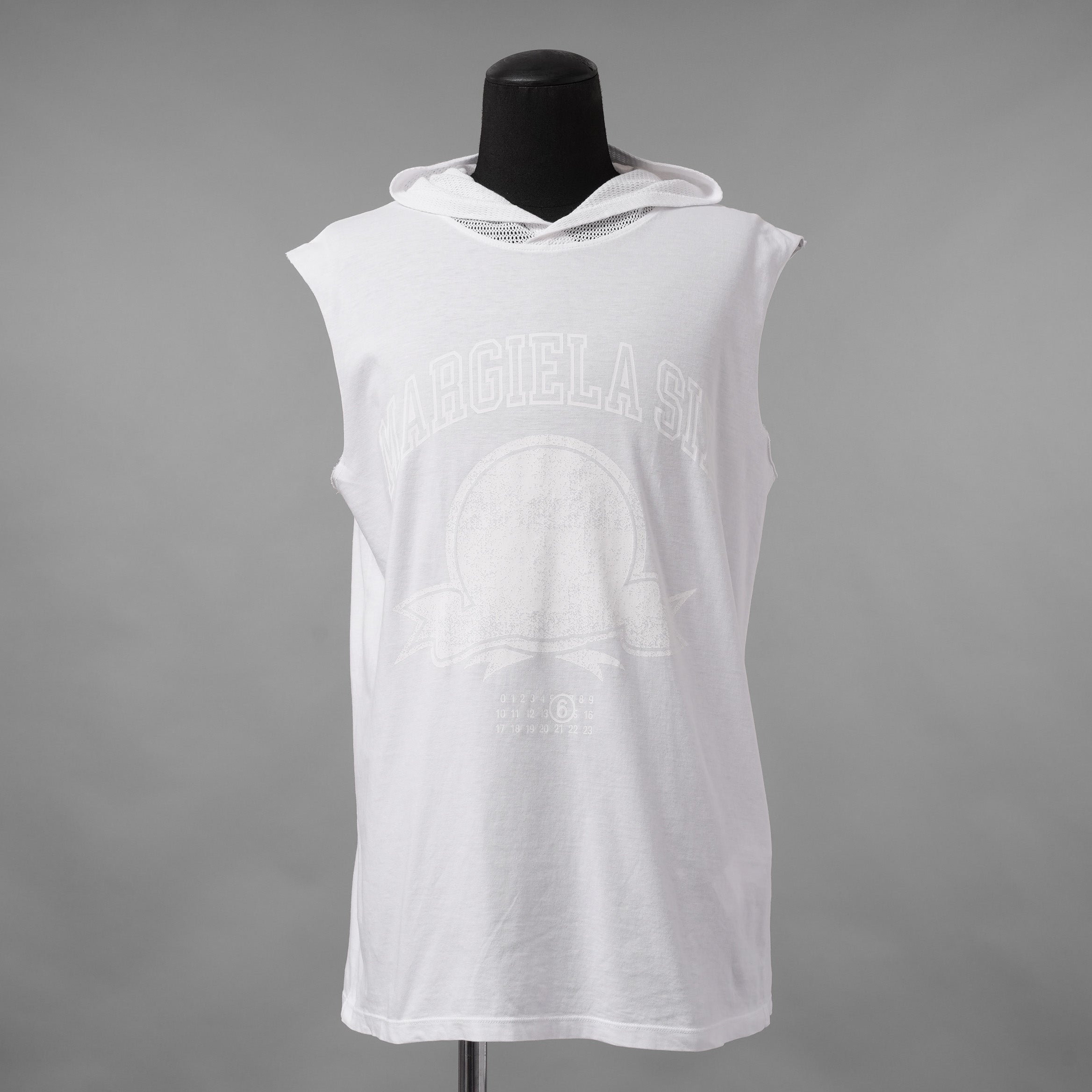 MM6 Maison Margiela エムエムシックス メゾンマルジェラ / 美品 21SS MARGIELA SIX プリント ノースリーブ フーディー パーカー / SH2NL0009 M20115 / size S (WHITE)