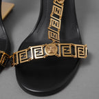 FENDACE フェンダーチェ フェンディ × ヴェルサーチェ コラボ / 22SS First Fendace Medusa レザー ヒールサンダル / size 36 (23cm) BLACK レディース