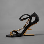 FENDACE フェンダーチェ フェンディ × ヴェルサーチェ コラボ / 22SS First Fendace Medusa レザー ヒールサンダル / size 36 (23cm) BLACK レディース