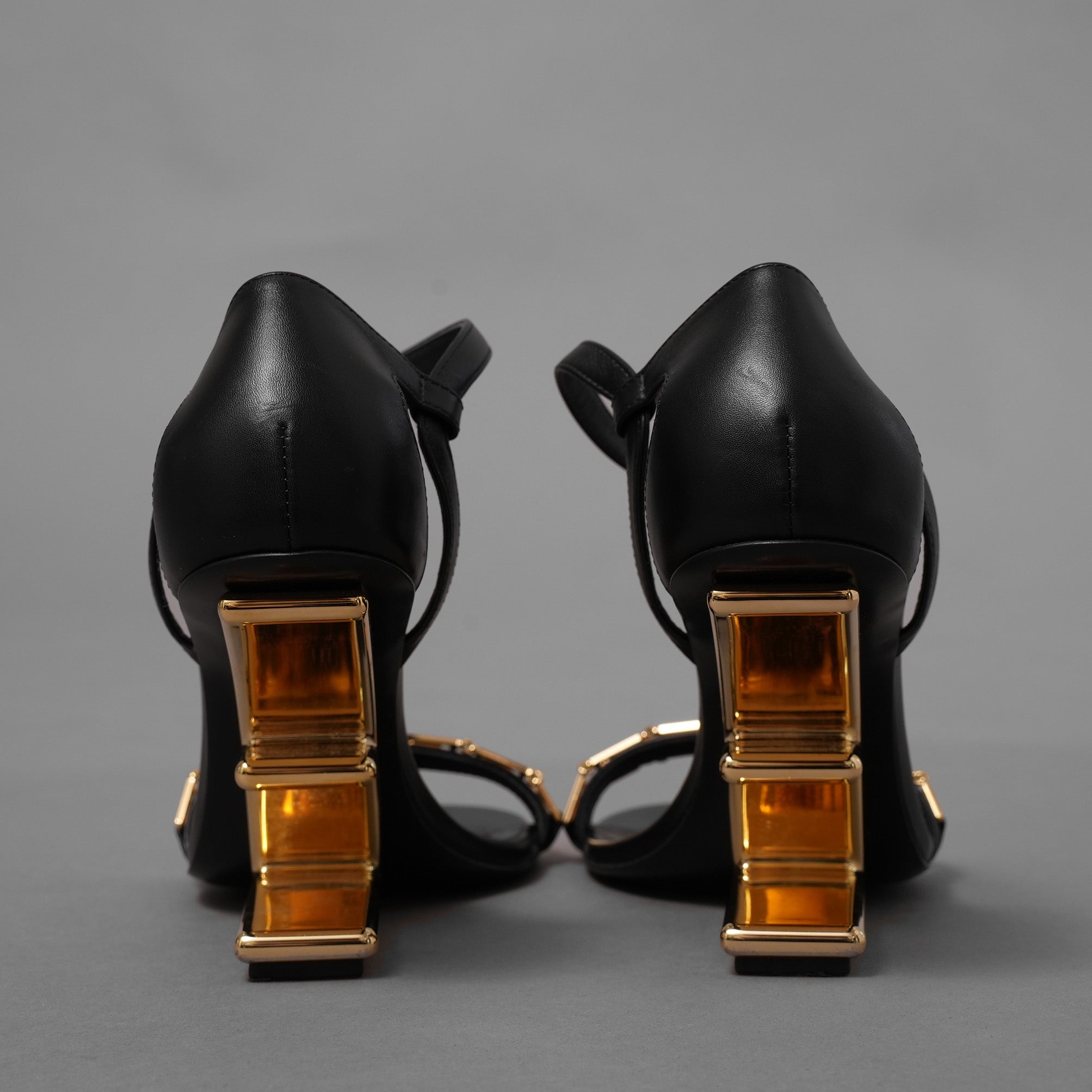 FENDACE フェンダーチェ フェンディ × ヴェルサーチェ コラボ / 22SS First Fendace Medusa レザー ヒールサンダル / size 36 (23cm) BLACK レディース