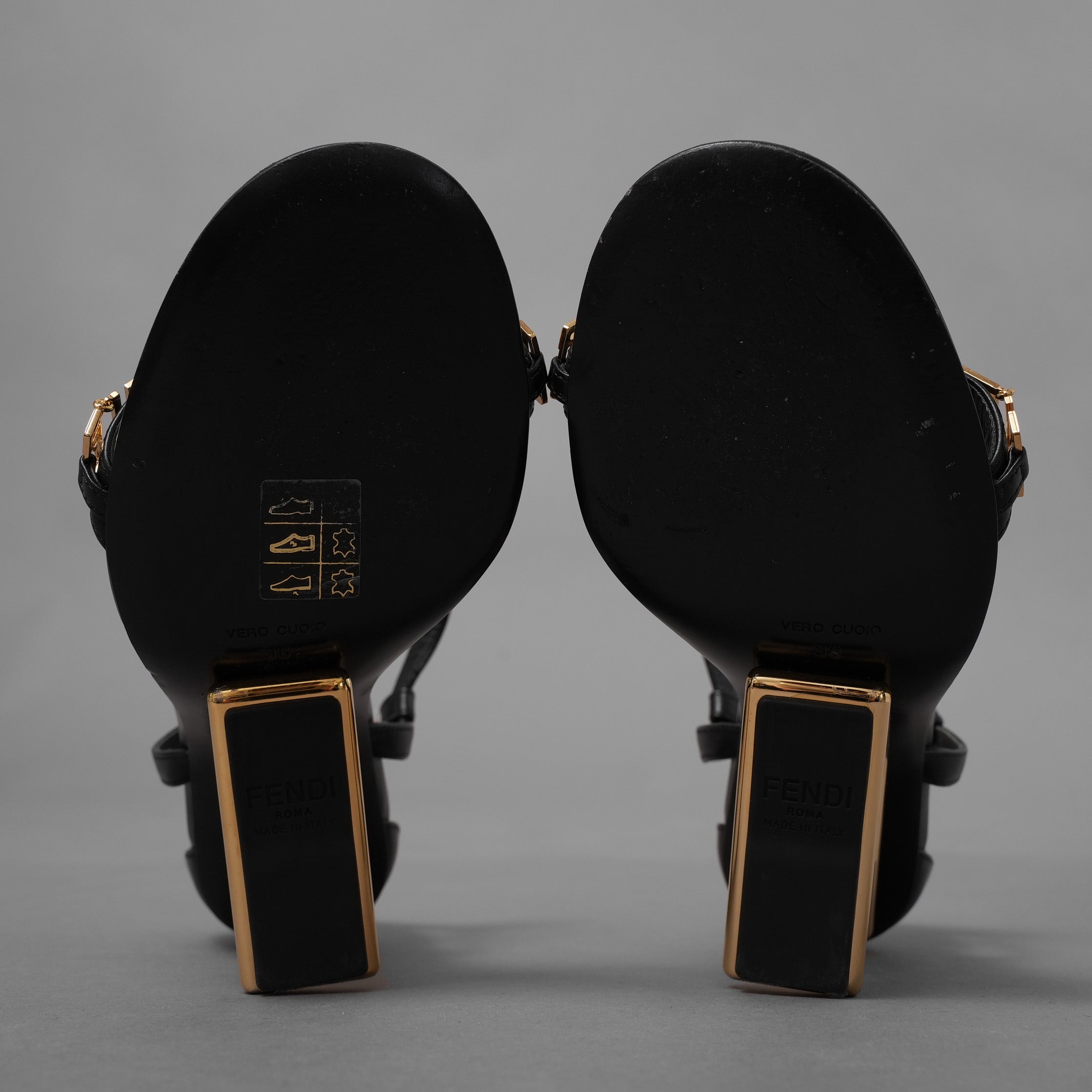 FENDACE フェンダーチェ フェンディ × ヴェルサーチェ コラボ / 22SS First Fendace Medusa レザー ヒールサンダル / size 36 (23cm) BLACK レディース