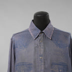 DIESEL ディーゼル / 美品 23AW S-DRINN デニムプリント加工 サテン 長袖シャツ / size 50 (BLUE)